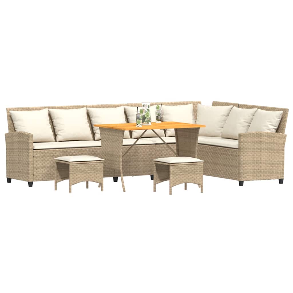 Salon de jardin avec coussins forme de L 4 pcs beige polyrotin - XIOS