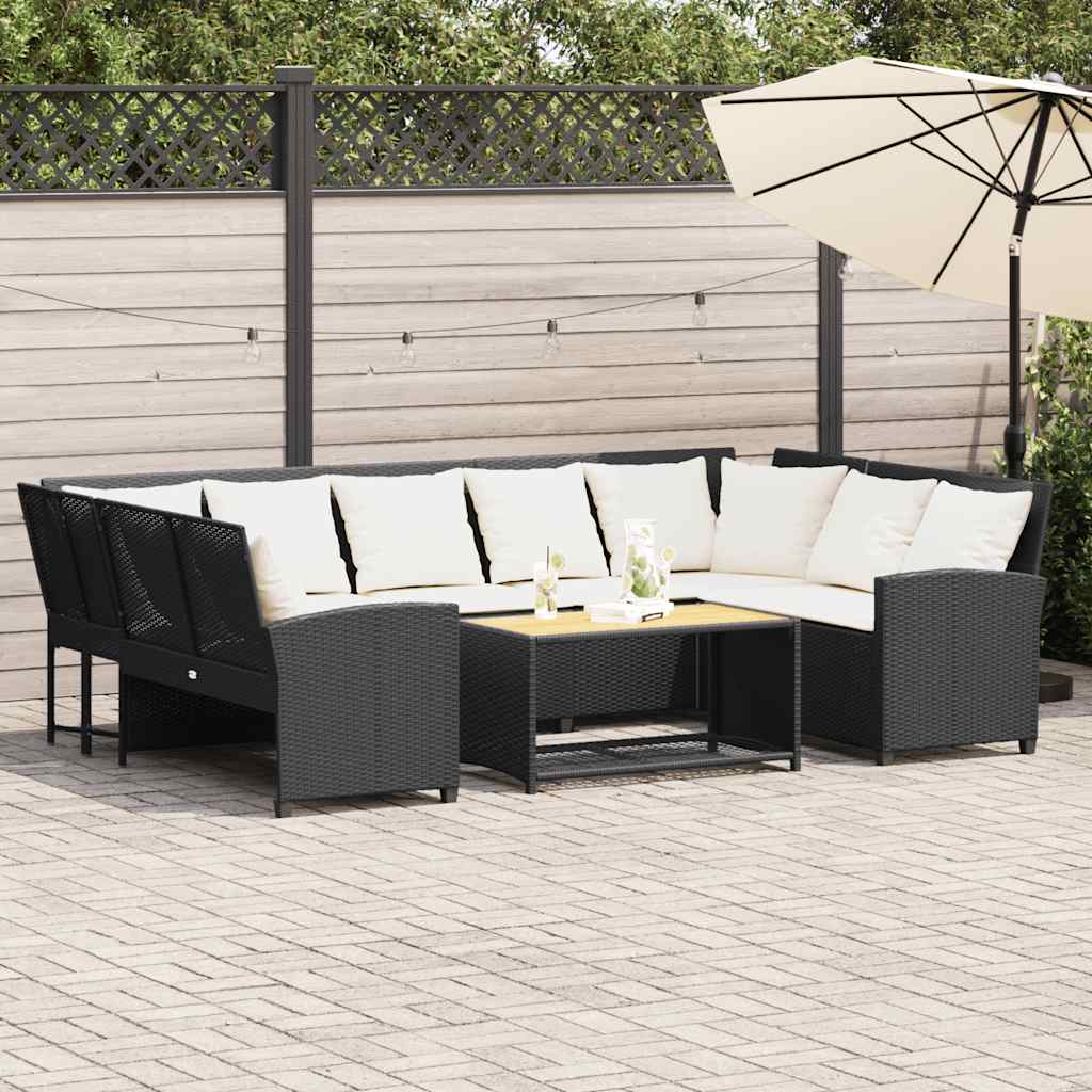 Canapé de jardin avec coussins Noir Résine tressée - XIOS