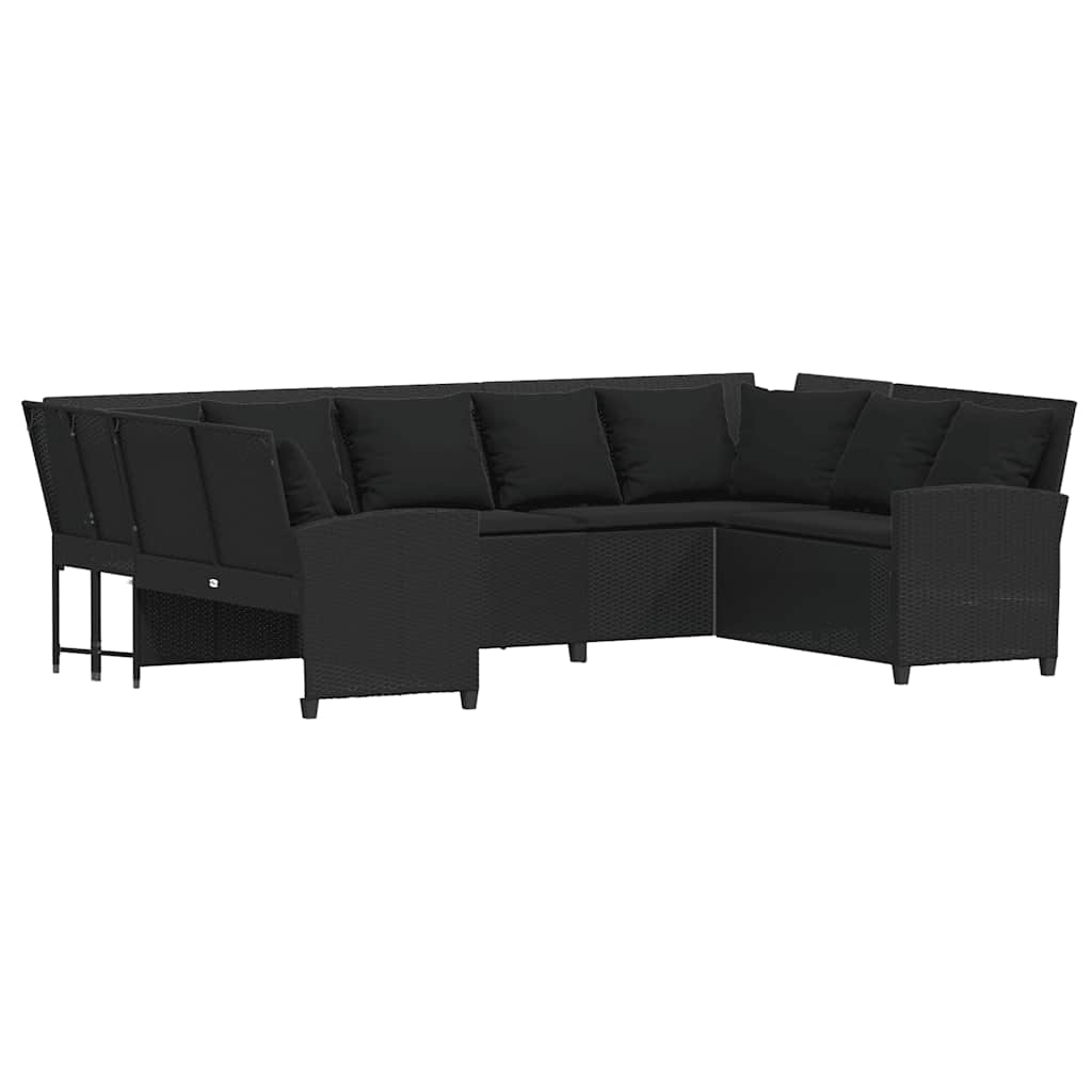 Canapé de jardin avec coussins Noir Résine tressée - XIOS