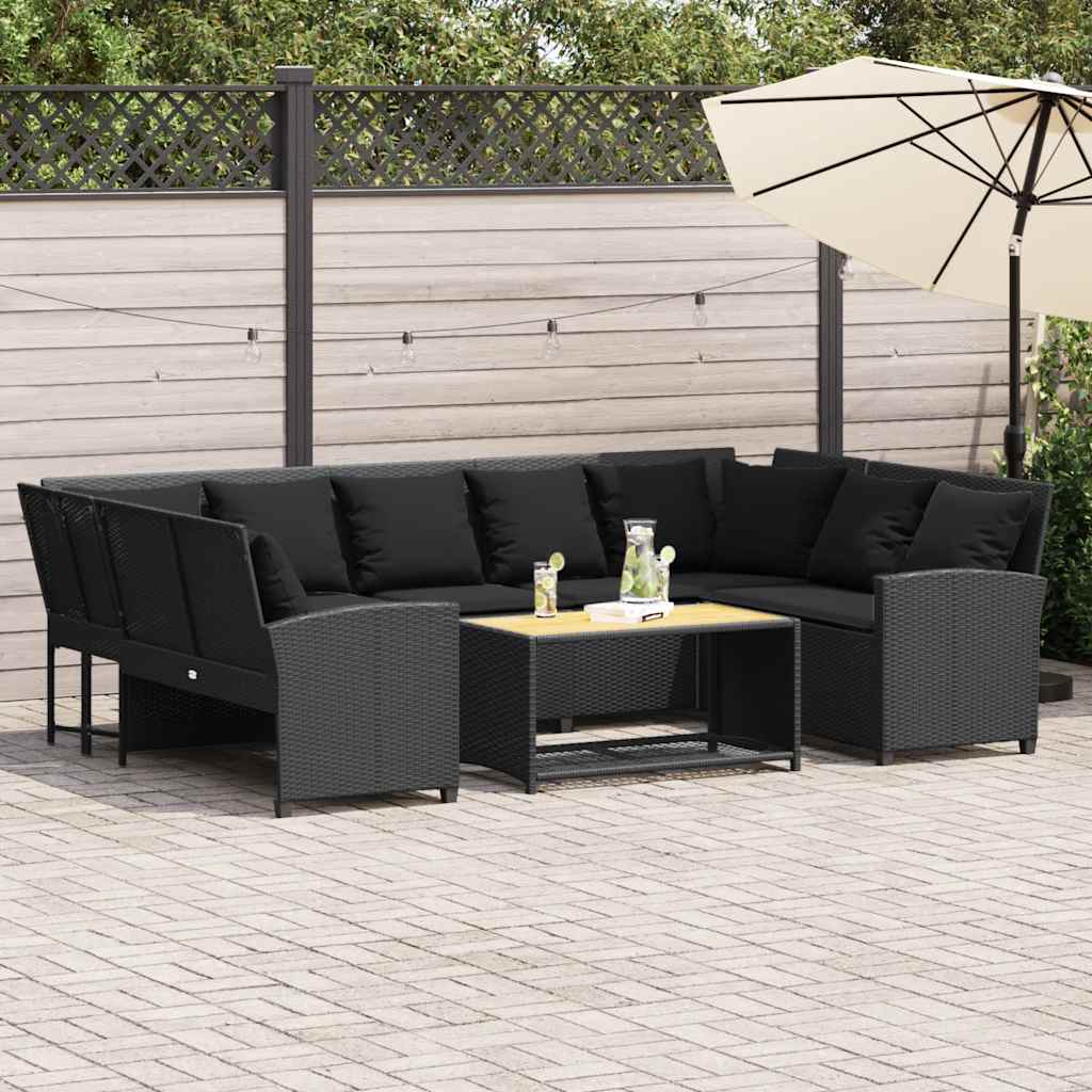 Canapé de jardin avec coussins Noir Résine tressée - XIOS