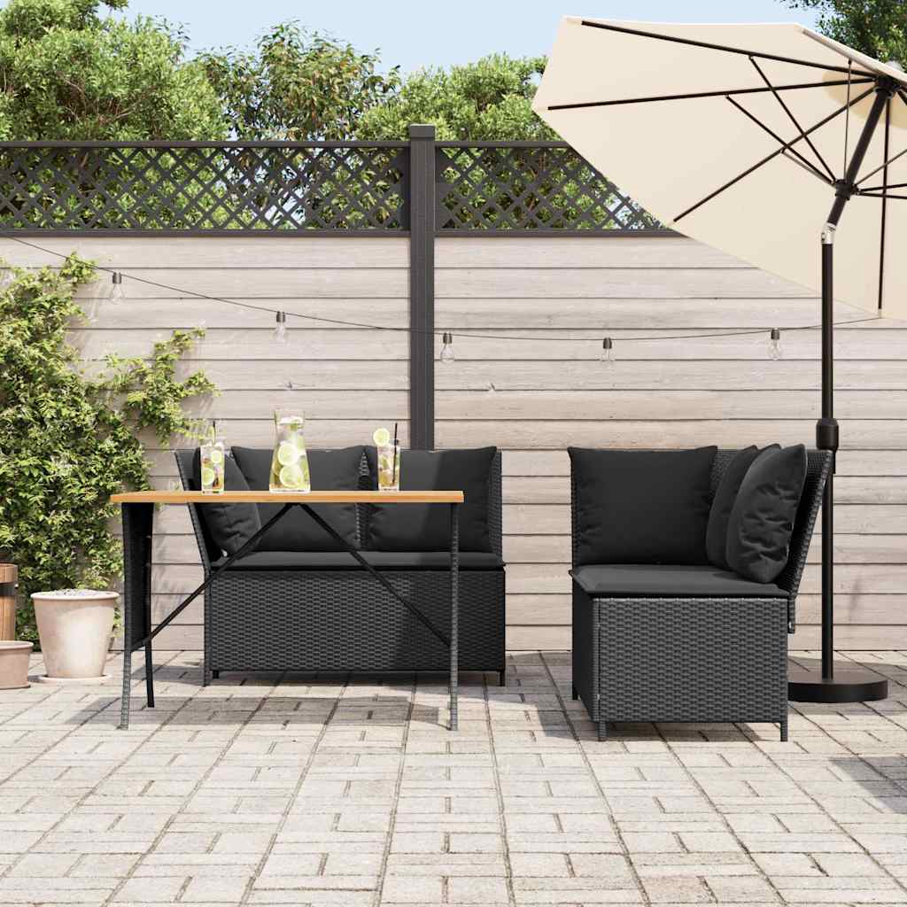 Salon de jardin 3 pcs avec coussins noir résine tressée - XIOS