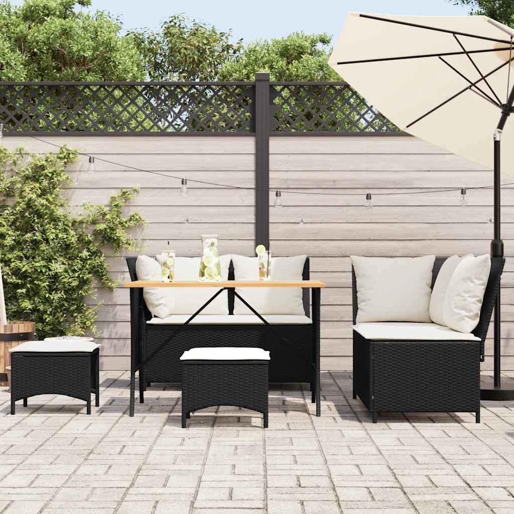 Salon de jardin 5 pcs avec coussins noir résine tressée - XIOS