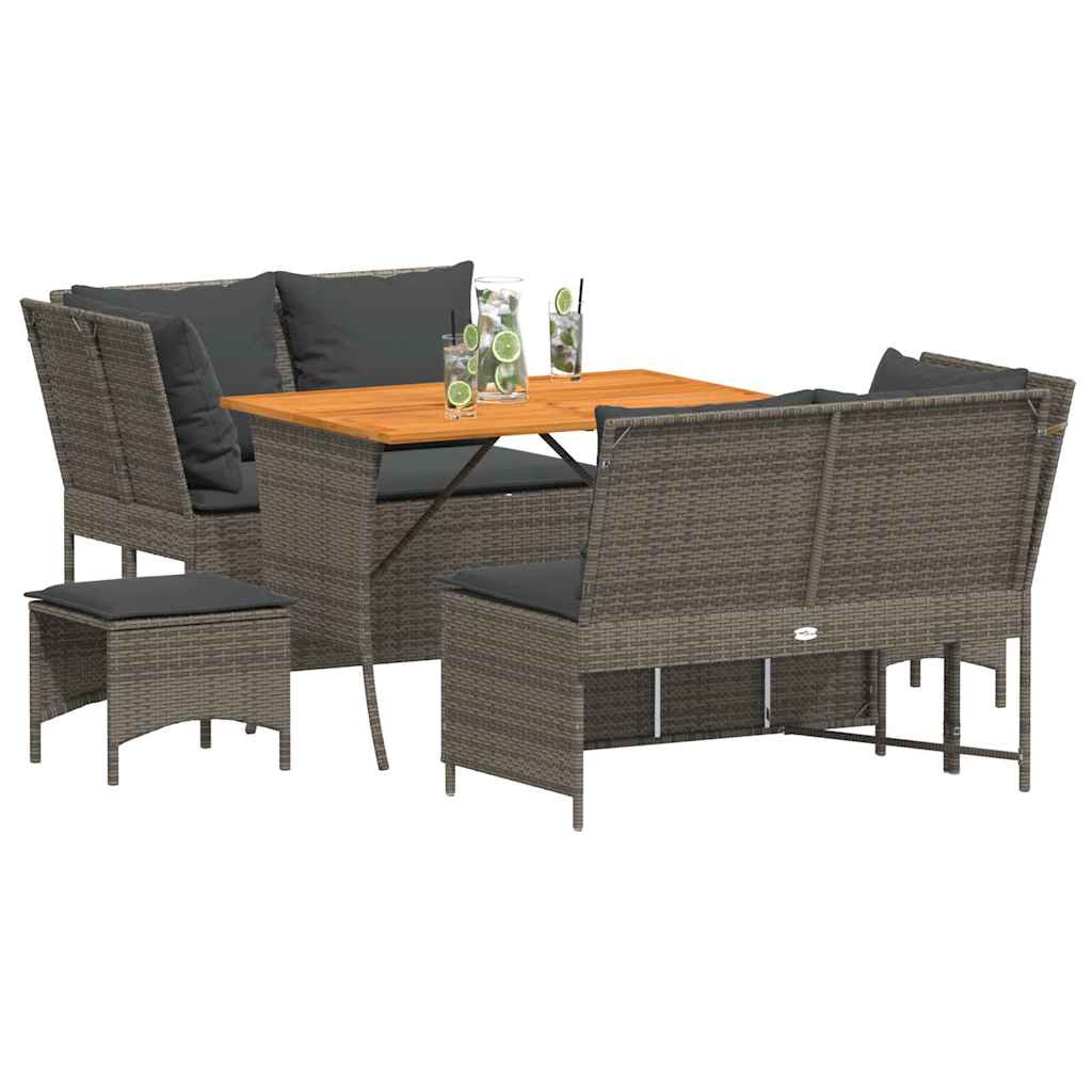 Salon de jardin 5 pcs avec coussins gris résine tressée - XIOS