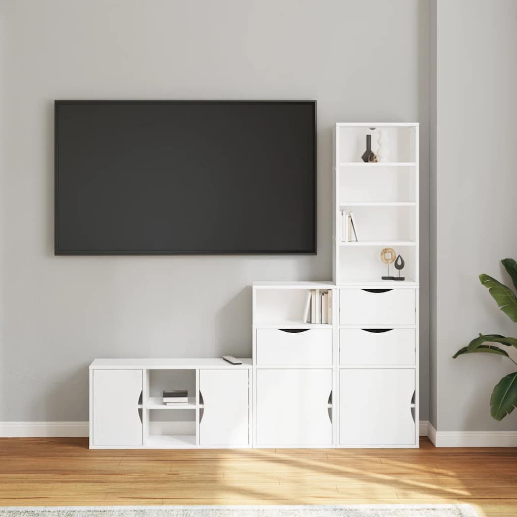 Meubles TV 4 pcs avec rangement ODDA blanc bois de pin massif Meubles TV vidaXL