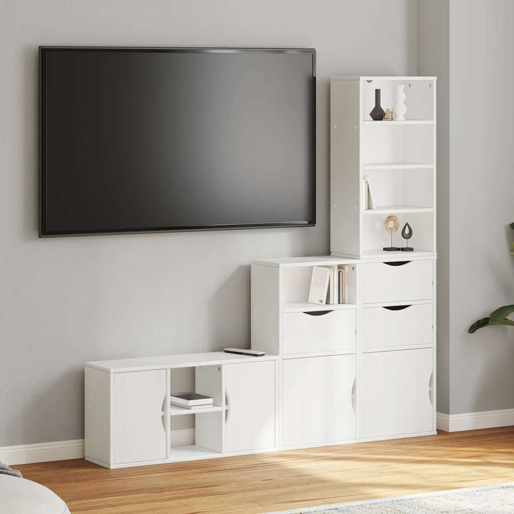 Meubles TV 4 pcs avec rangement ODDA blanc bois de pin massif Meubles TV vidaXL
