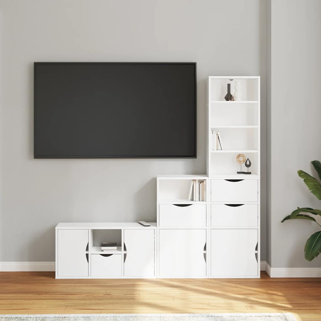 Meubles TV 4 pcs avec rangement ODDA blanc bois de pin massif Meubles TV vidaXL