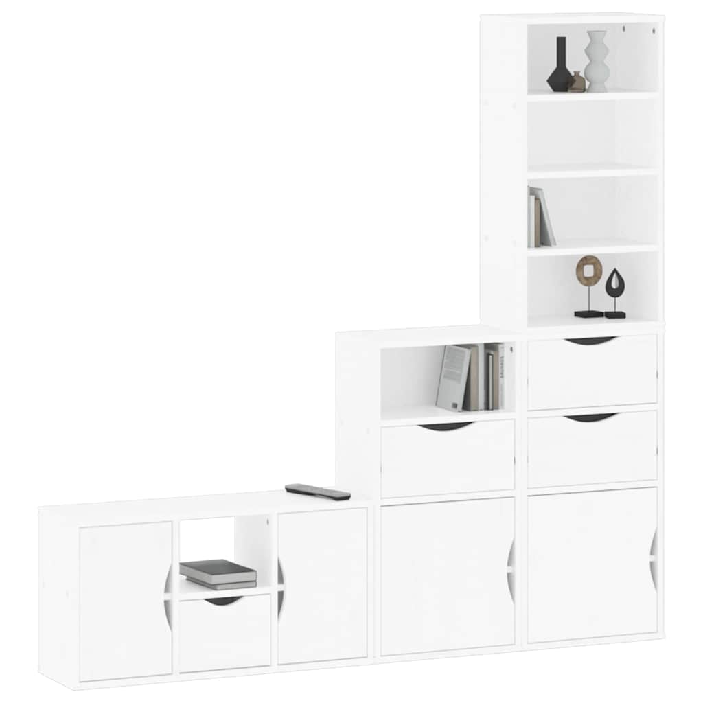 Meubles TV 4 pcs avec rangement ODDA blanc bois de pin massif Meubles TV vidaXL