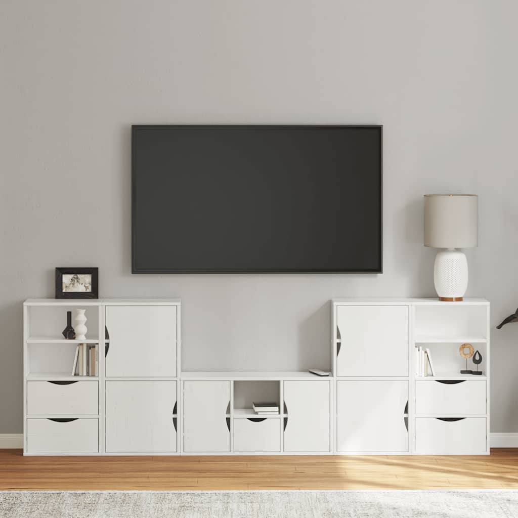 Meubles TV 5 pcs avec rangement ODDA blanc bois de pin massif Meubles TV vidaXL