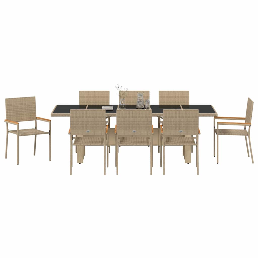 Ensemble de salle à manger pour jardin 9 pcs Beige polyrotin