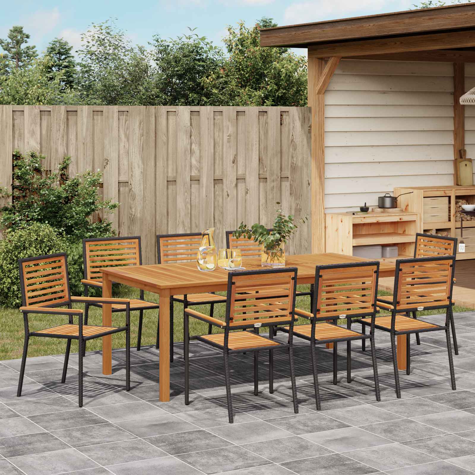 Ensemble de salle à manger pour jardin 9 pcs Noir