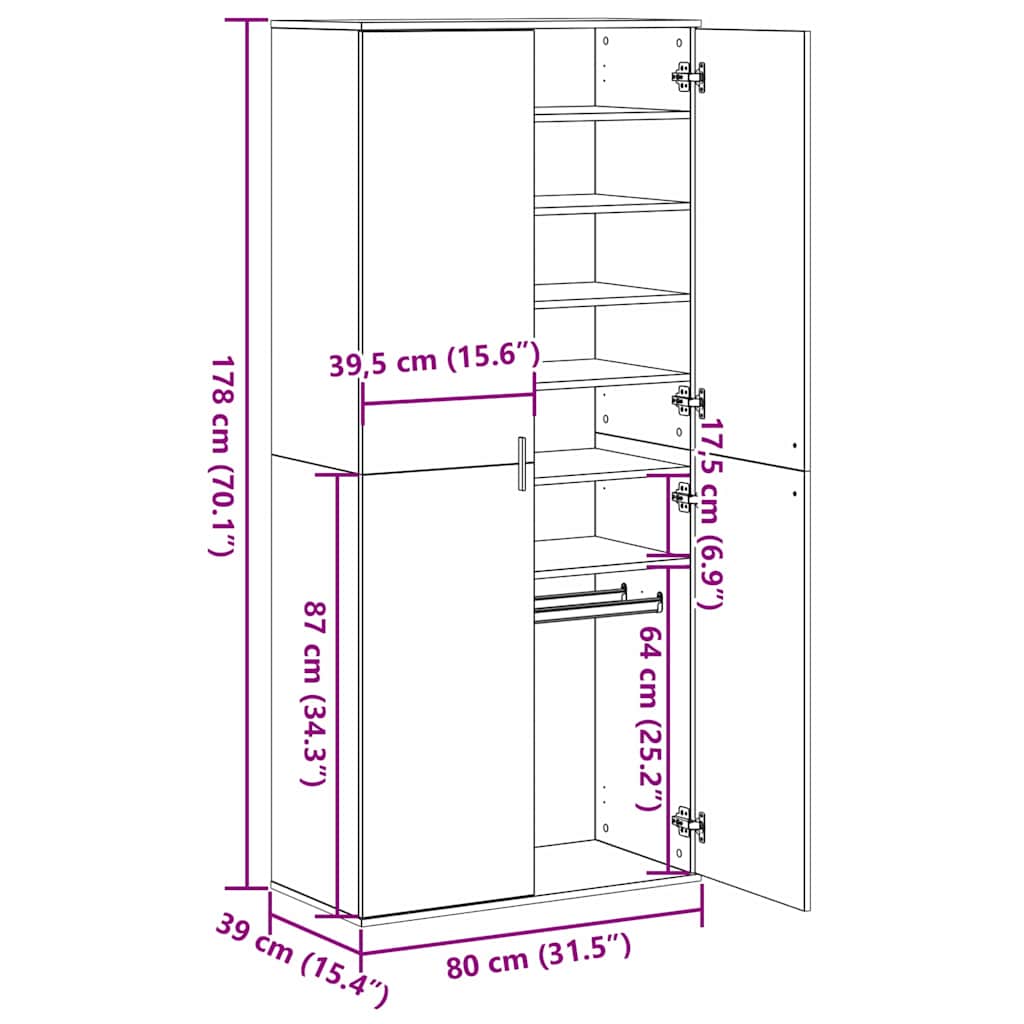Haut de Mobilier Chêne noir 80 x 39 x 178 cm Bois d'ingénierie - XIOS