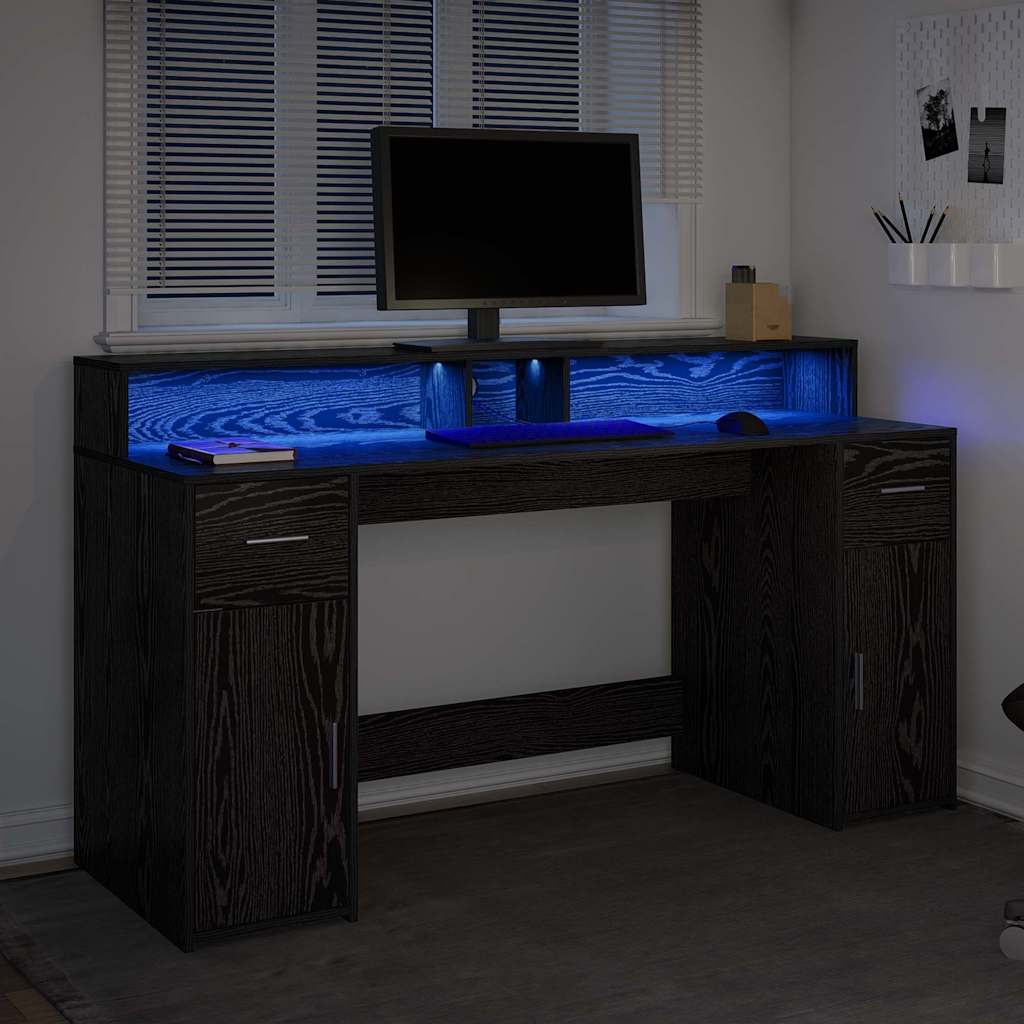 Bureau avec porte Chêne noir 160 x 55 x 91 cm Bois d'ingénierie - XIOS