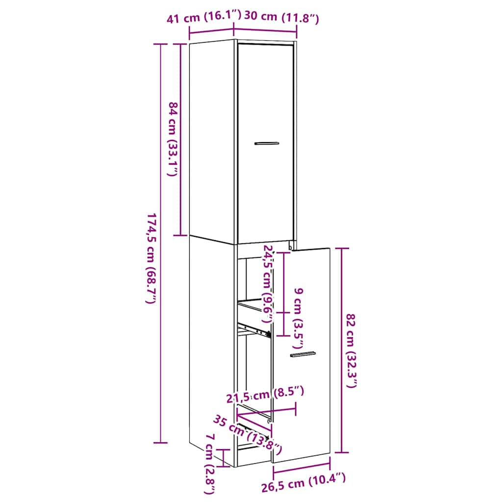 Cabinet de Pharmacie Chêne noir 30 x 41 x 174.5 cm - XIOS