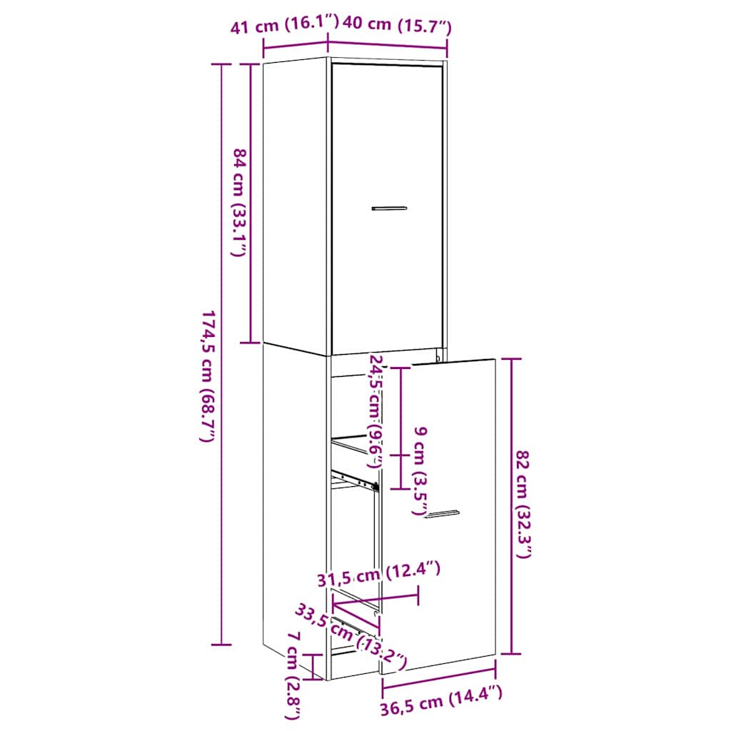 Cabinet de Pharmacie Chêne noir 40 x 41 x 174.5 cm - XIOS