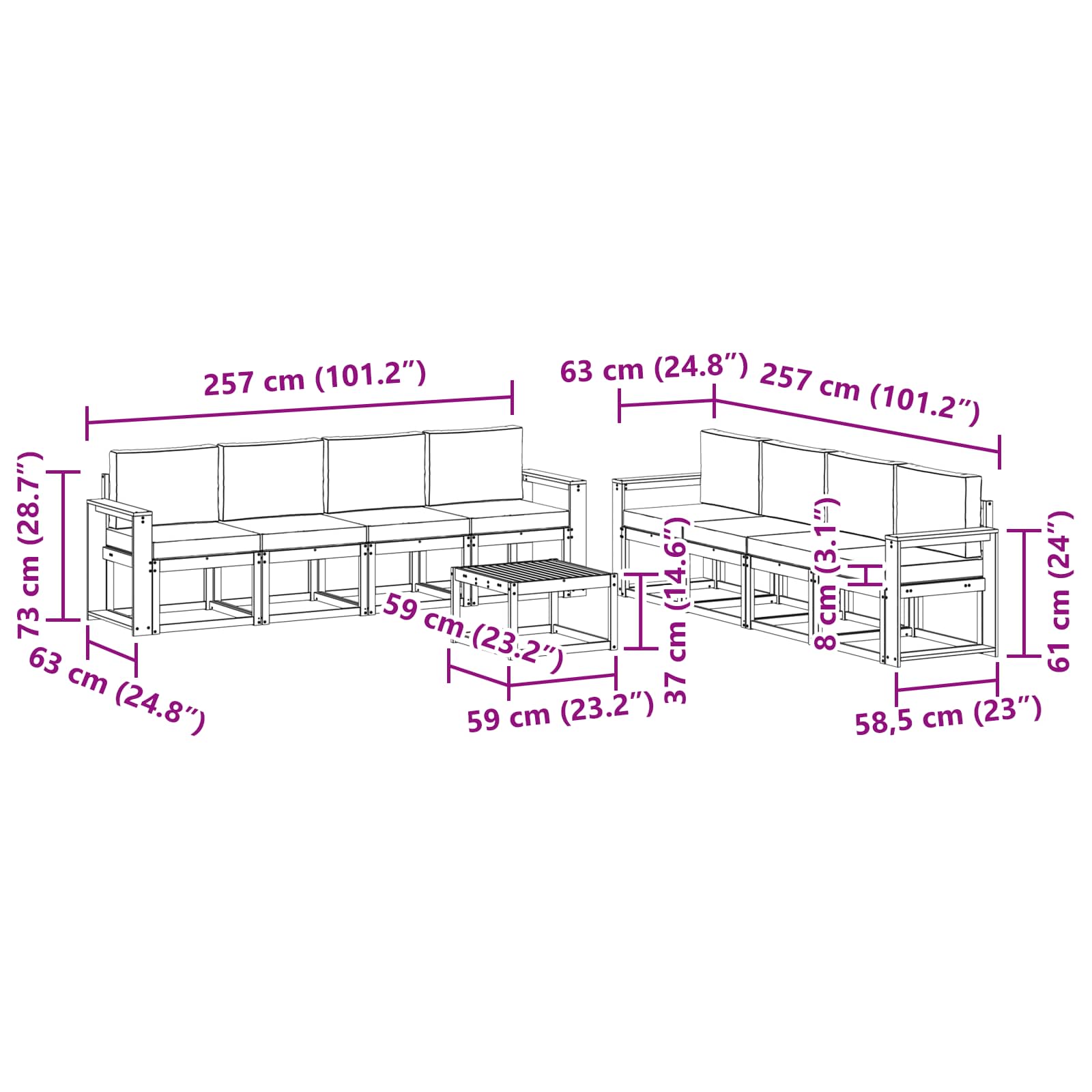 Ensemble de canapés d'extérieur 9 pcs Naturel et Beige - XIOS