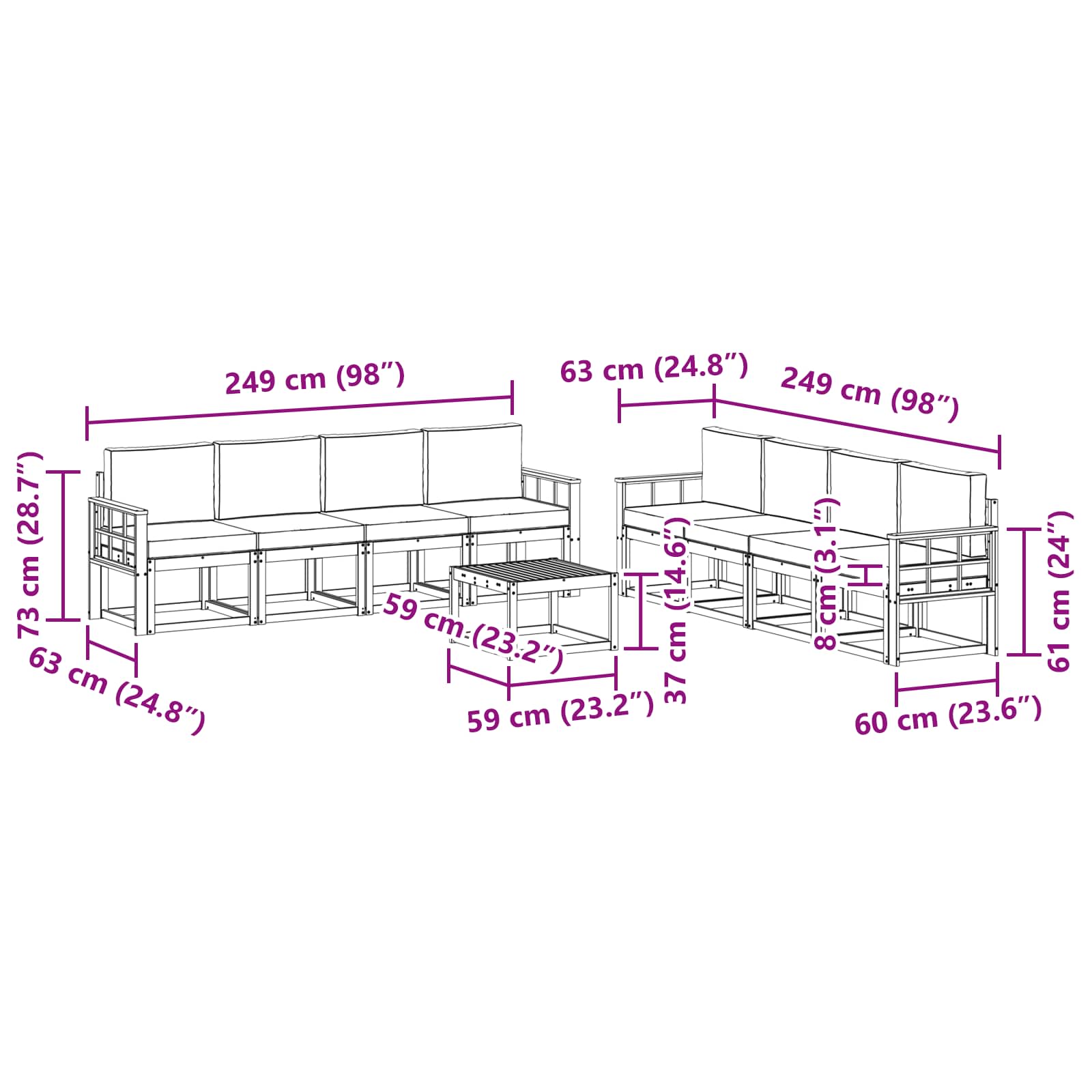 Ensemble de canapés d'extérieur 9 pcs Naturel et Beige - XIOS