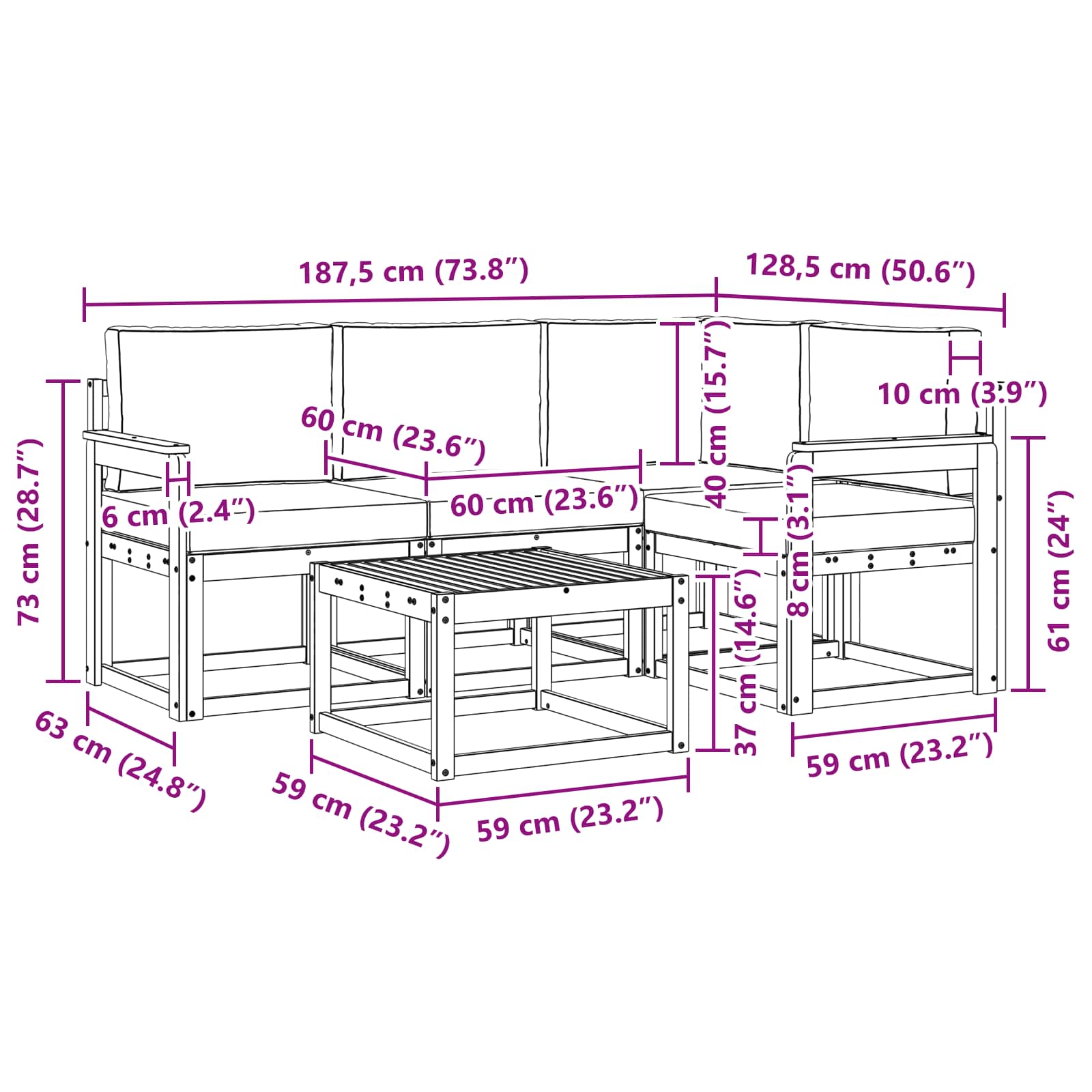 Ensemble de canapés d'extérieur 5 pcs Gris Naturel et Clair - XIOS