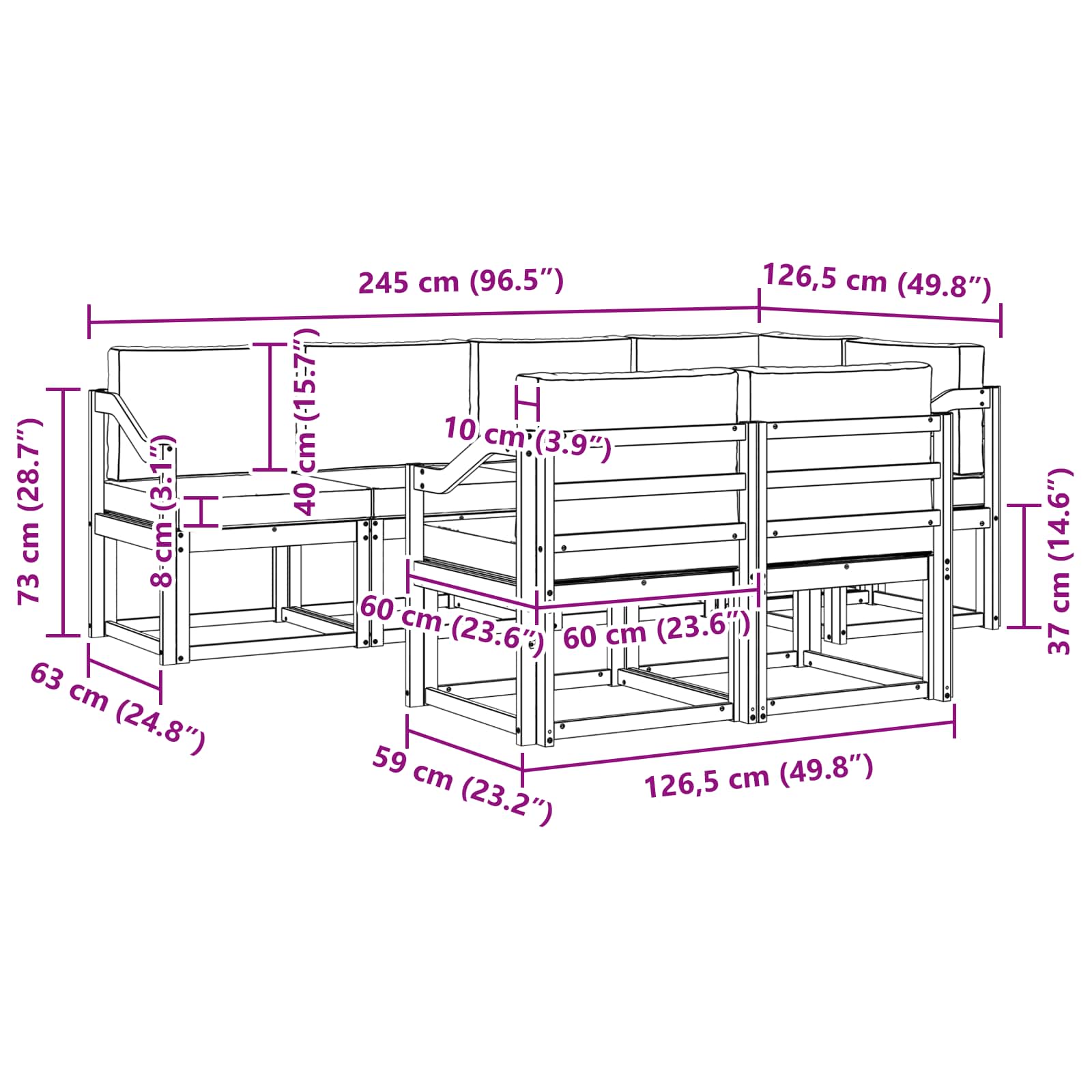 Ensemble de canapés d'extérieur 7 pcs Naturel et Anthracite - XIOS