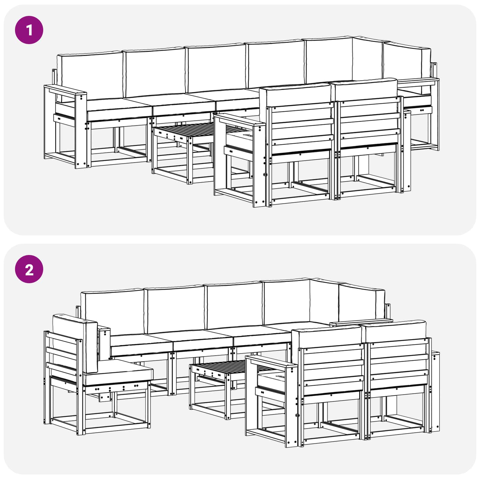 Ensemble de canapés d'extérieur 9 pcs Naturel et Anthracite - XIOS