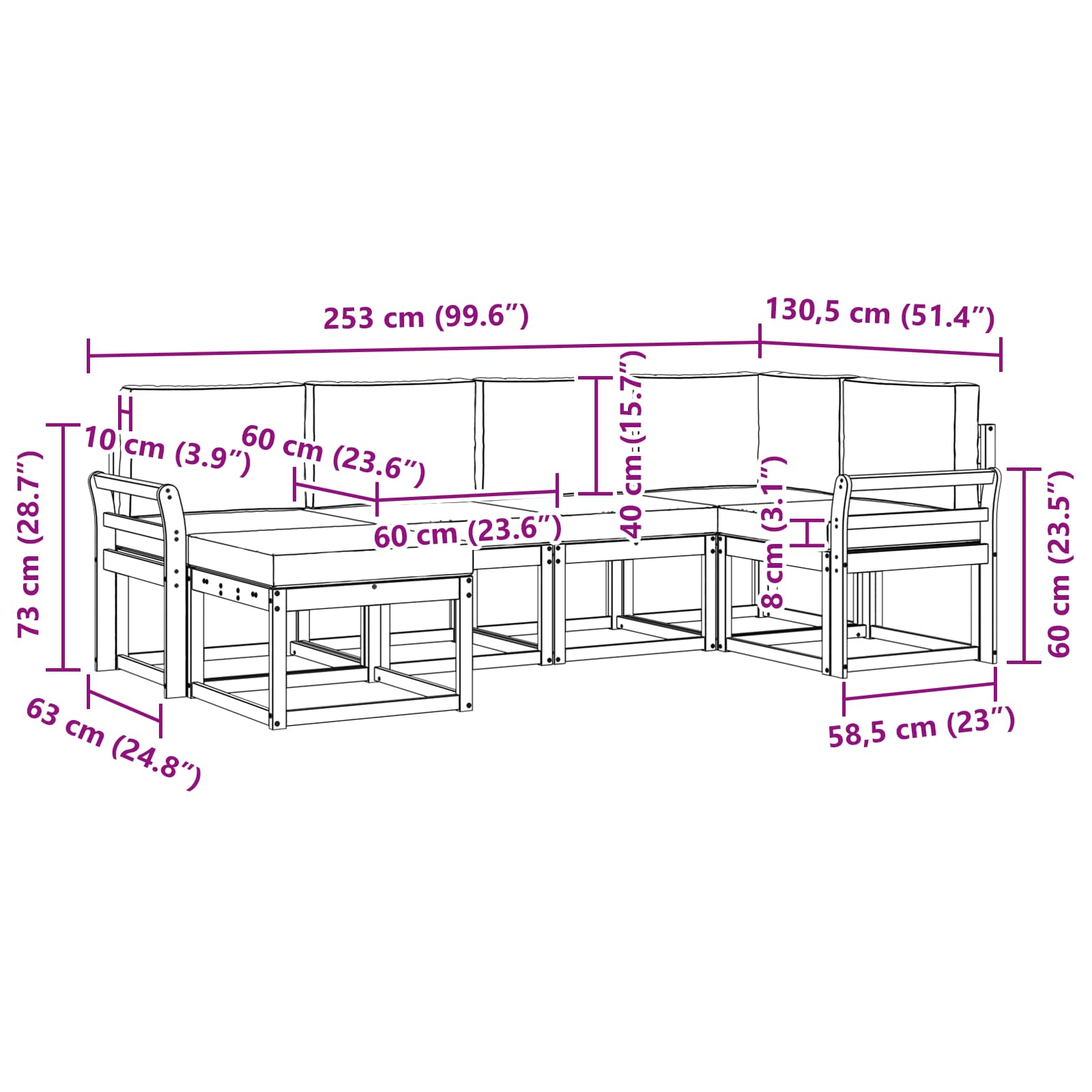 Ensemble de canapés d'extérieur 6 pcs Naturel et Anthracite - XIOS