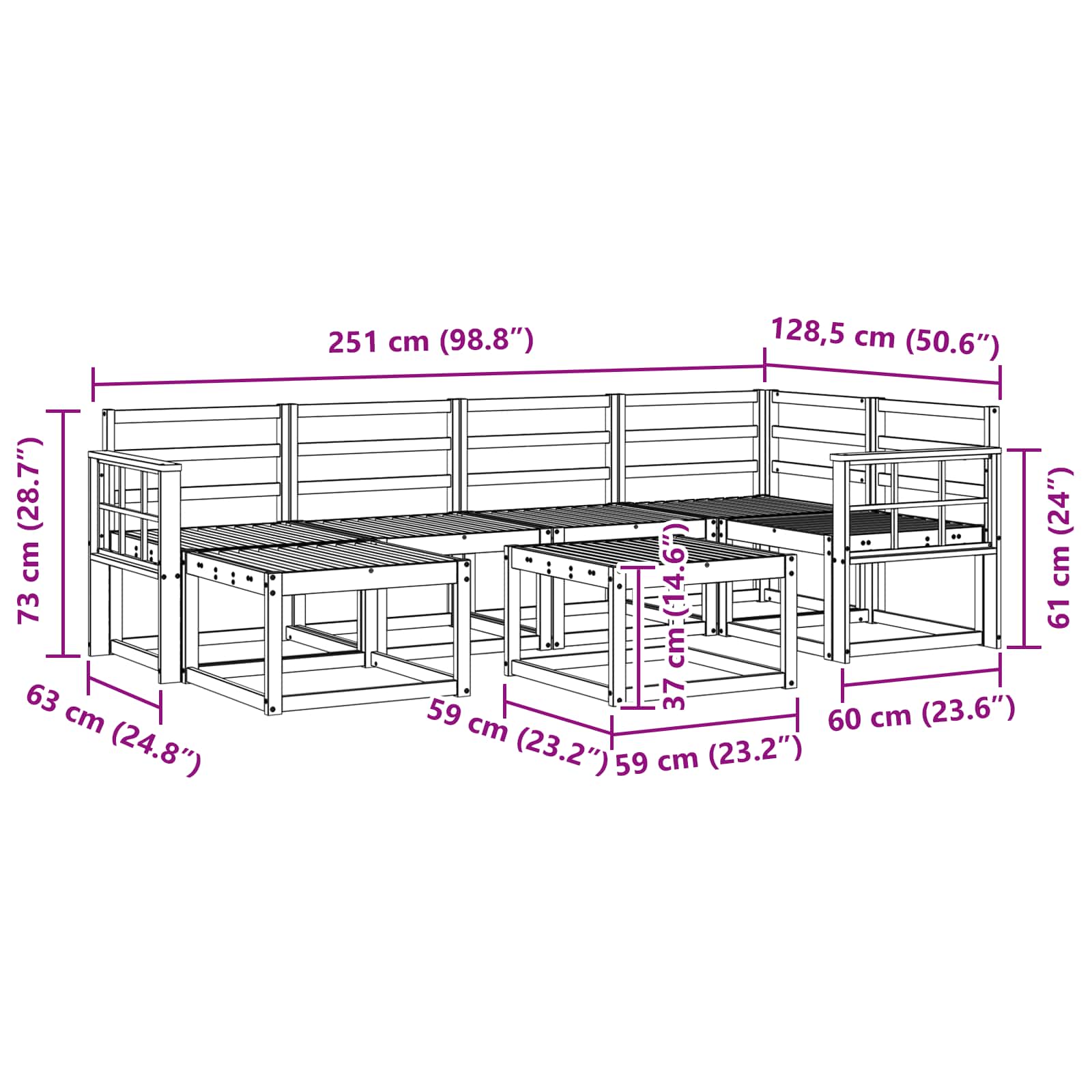 Ensemble de canapés d'extérieur 7 pcs Naturel - XIOS