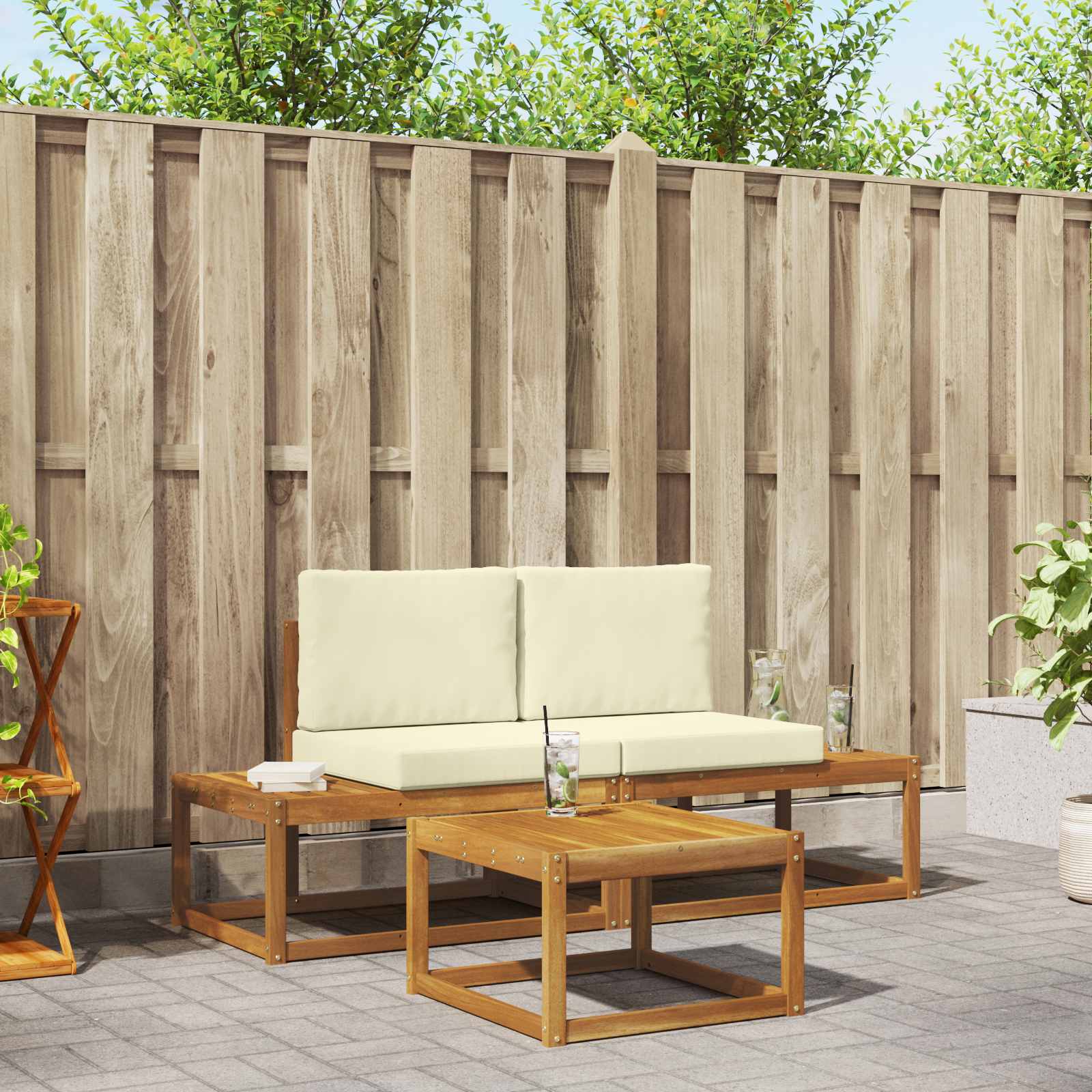 Ensemble de canapés d'extérieur avec coussin 3 pcs Naturel - XIOS