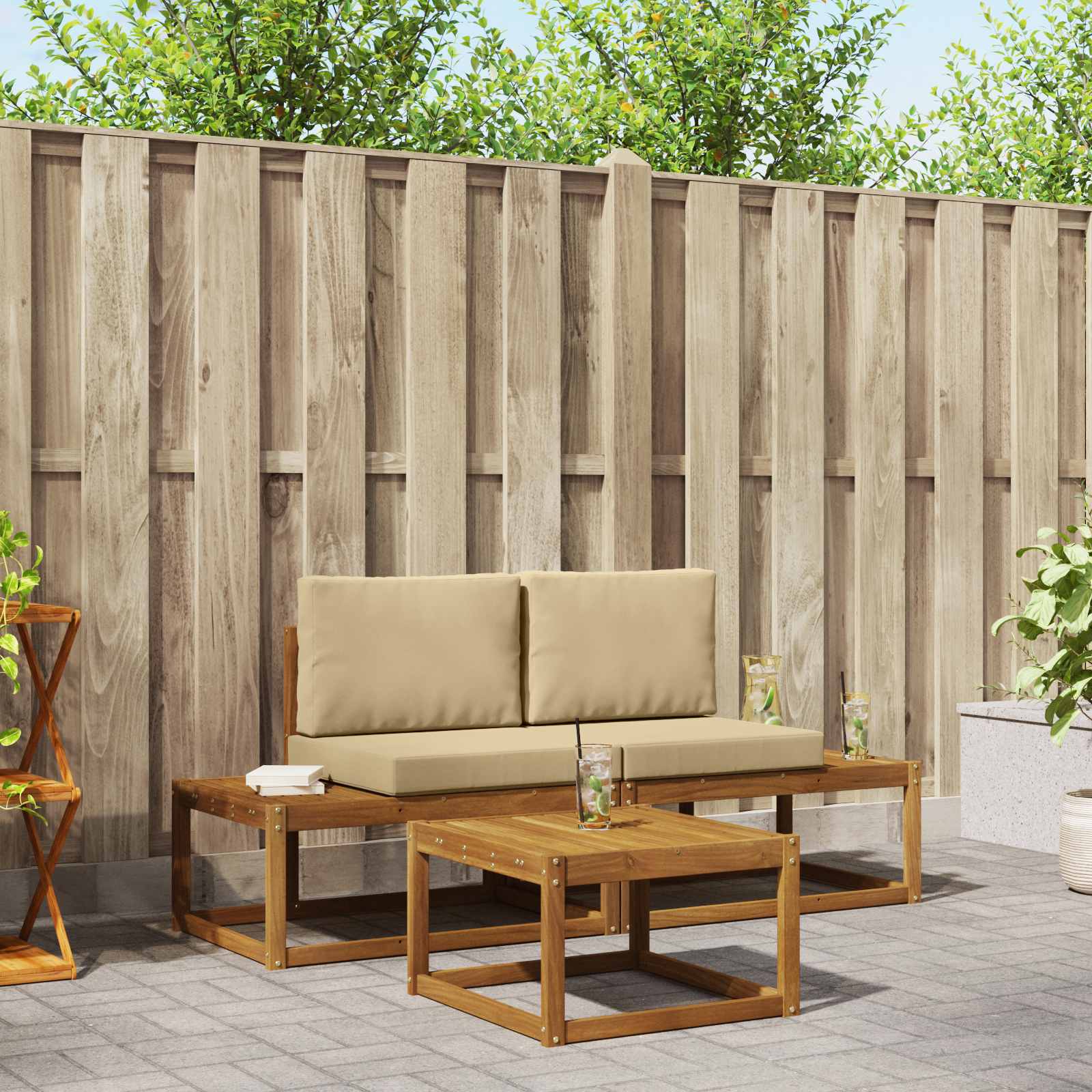 Ensemble de canapés d'extérieur avec coussin 3 pcs Naturel - XIOS