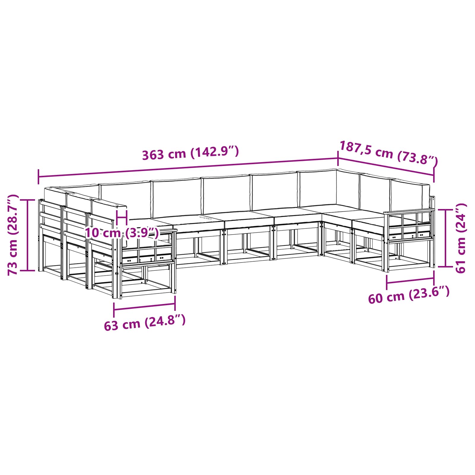 Ensemble de canapés d'extérieur 10 pcs Naturel et Anthracite - XIOS