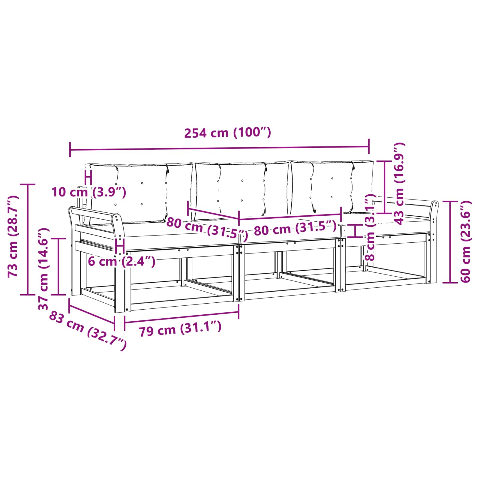 Ensemble de canapés d'extérieur 3 pcs Naturel et Anthracite - XIOS