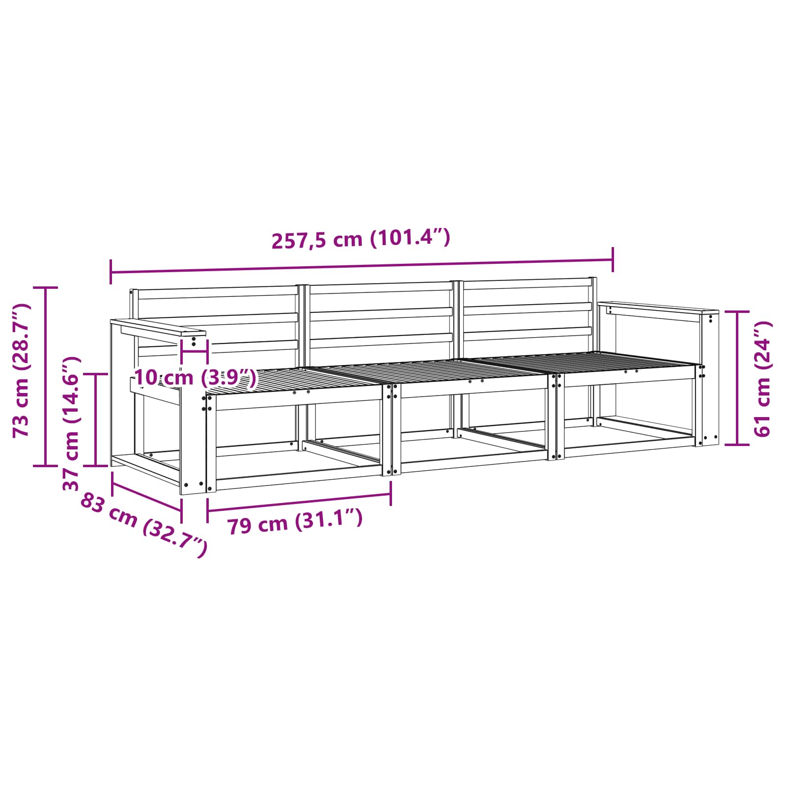 Ensemble de canapés d'extérieur 3 pcs Naturel - XIOS