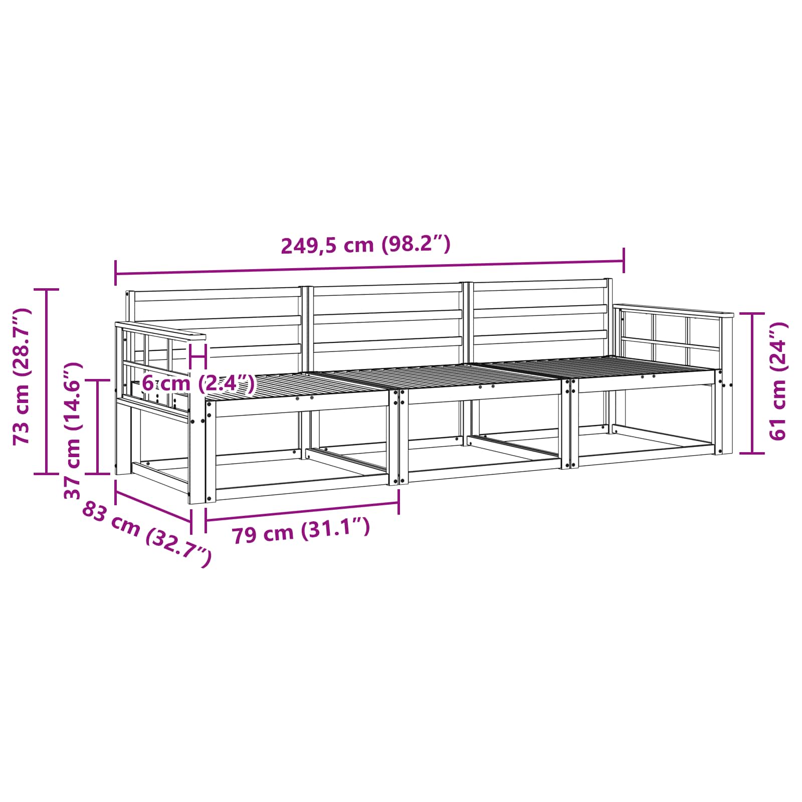 Ensemble de canapés d'extérieur 3 pcs Naturel - XIOS