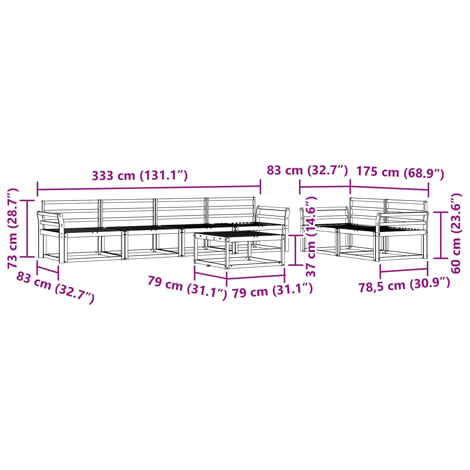 Ensemble de canapés d'extérieur 7 pcs Naturel - XIOS