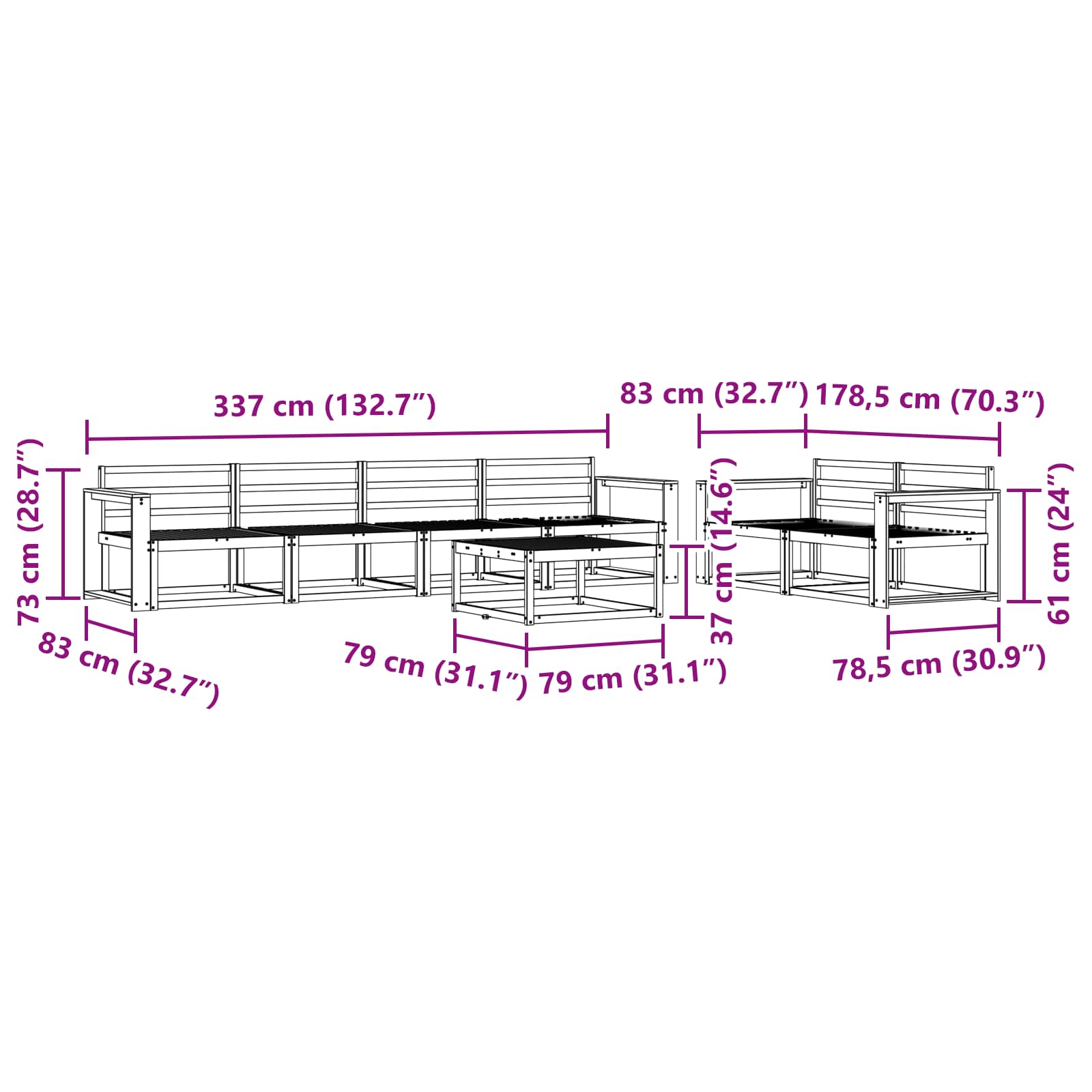 Ensemble de canapés d'extérieur 7 pcs Naturel - XIOS