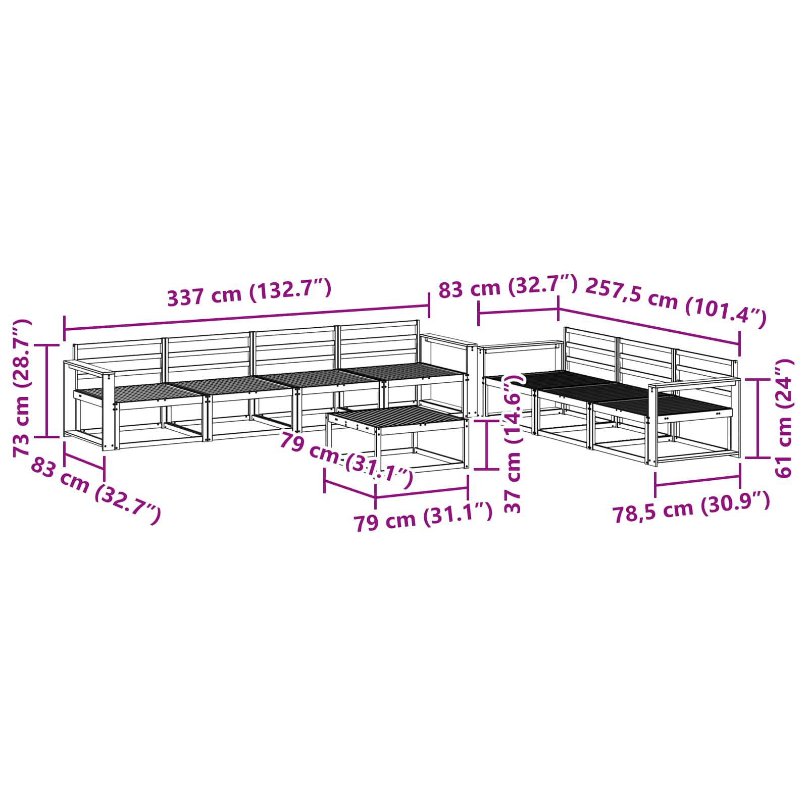 Ensemble de canapés d'extérieur 8 pcs Naturel - XIOS