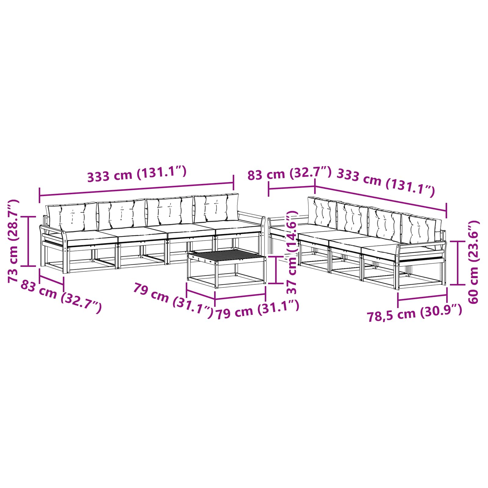 Ensemble de canapés d'extérieur 9 pcs Naturel et Beige - XIOS