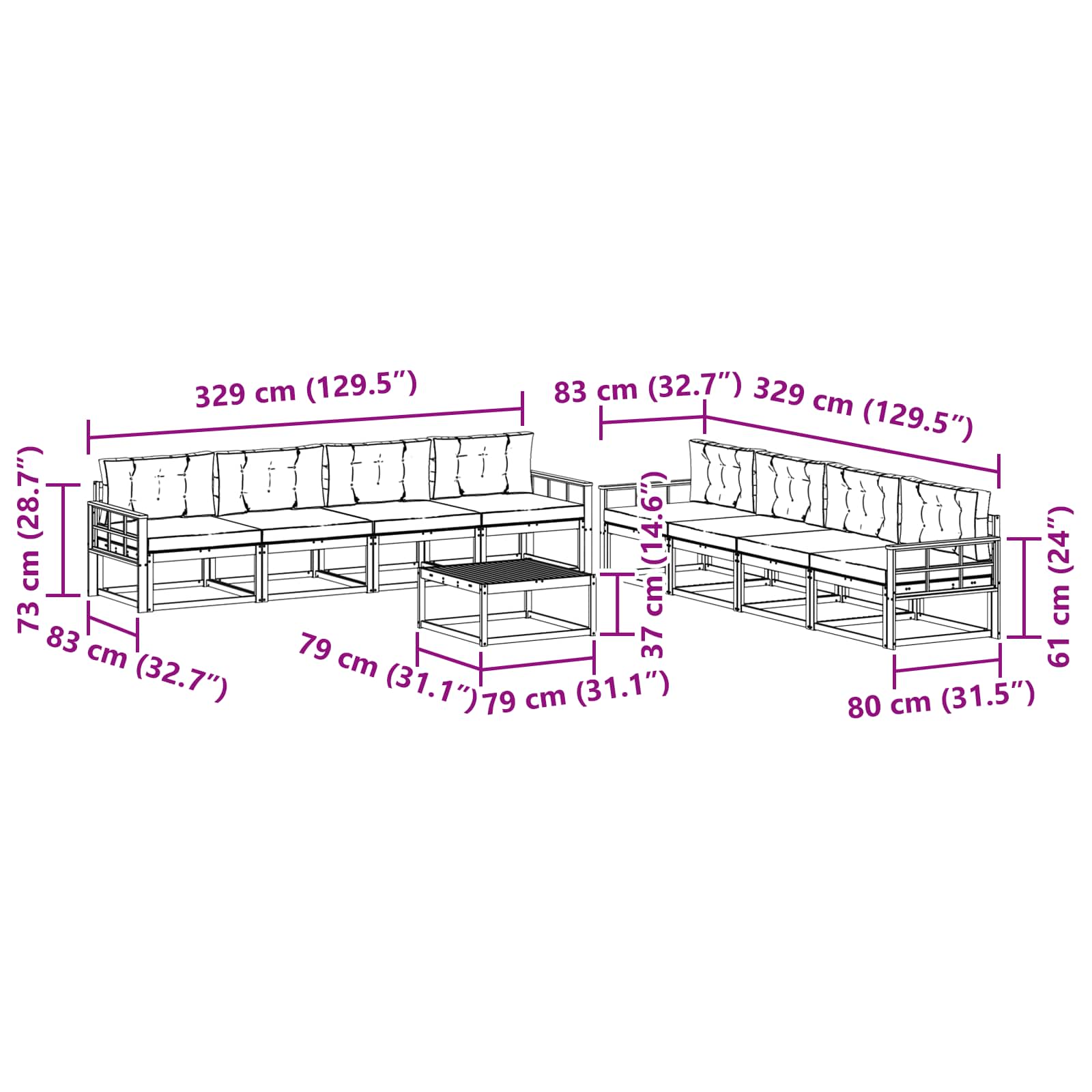 Ensemble de canapés d'extérieur 9 pcs Naturel et Crème - XIOS