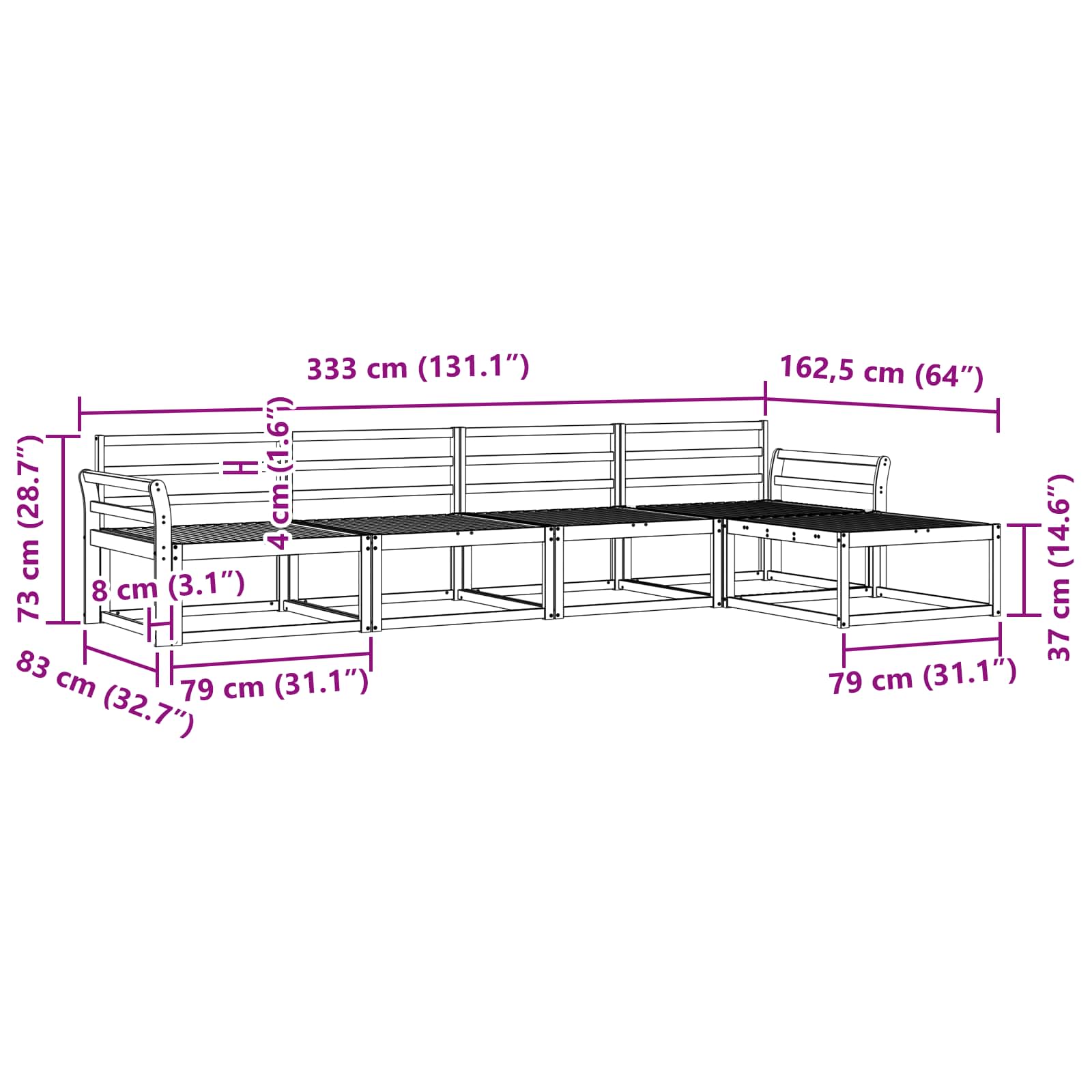 Ensemble de canapés d'extérieur 5 pcs Naturel - XIOS
