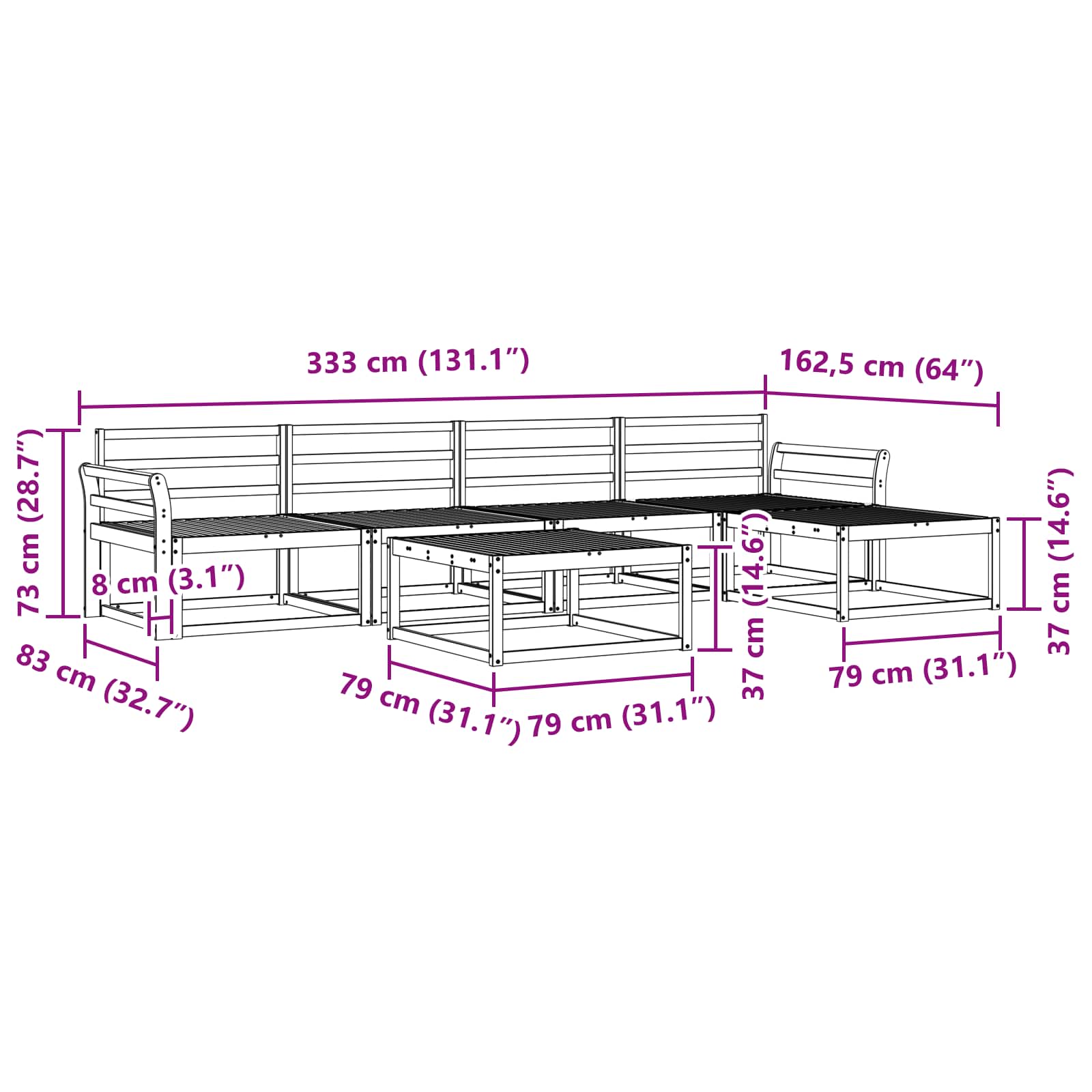 Ensemble de canapés d'extérieur 6 pcs Naturel - XIOS