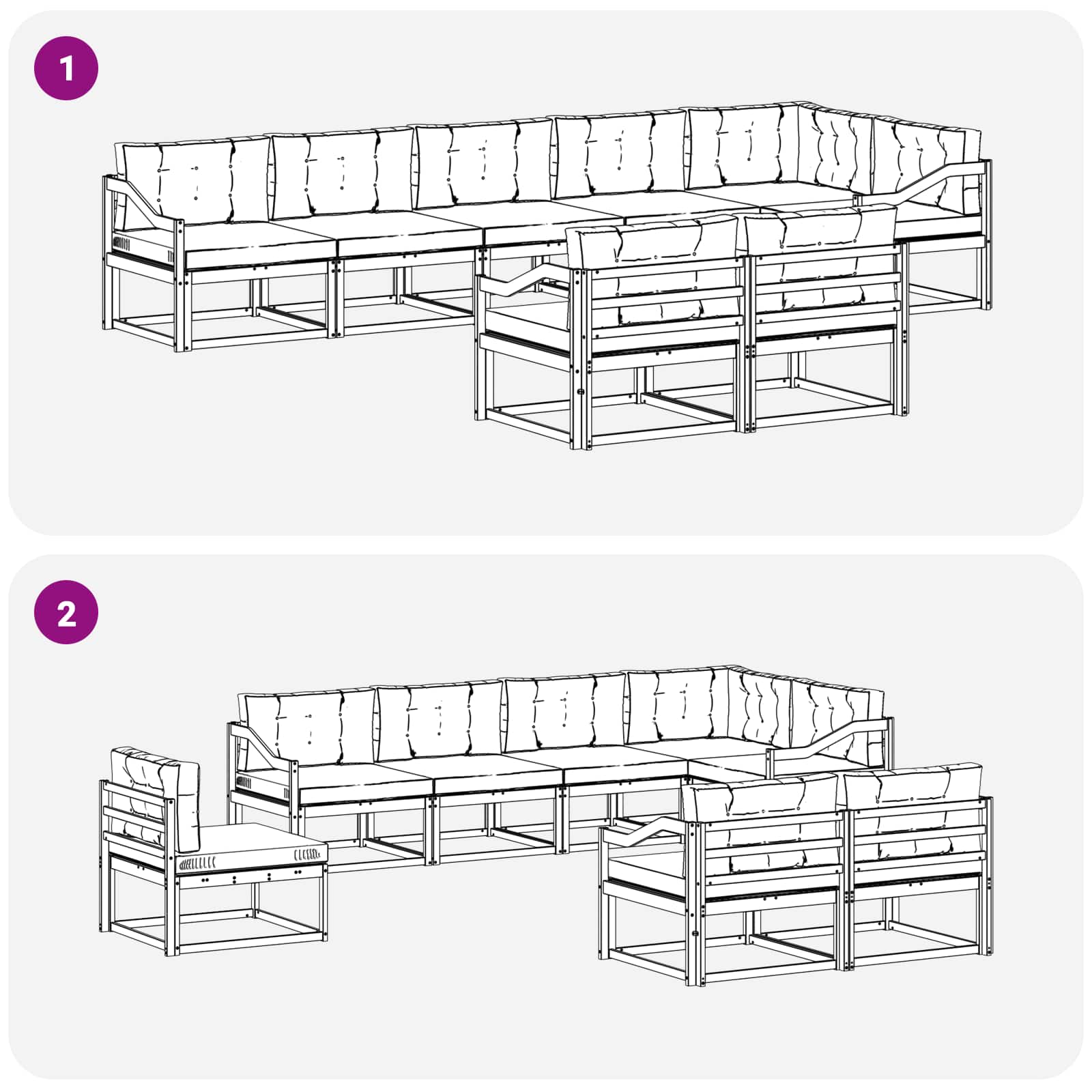 Ensemble de canapés d'extérieur 8 pcs Gris Naturel et Clair - XIOS