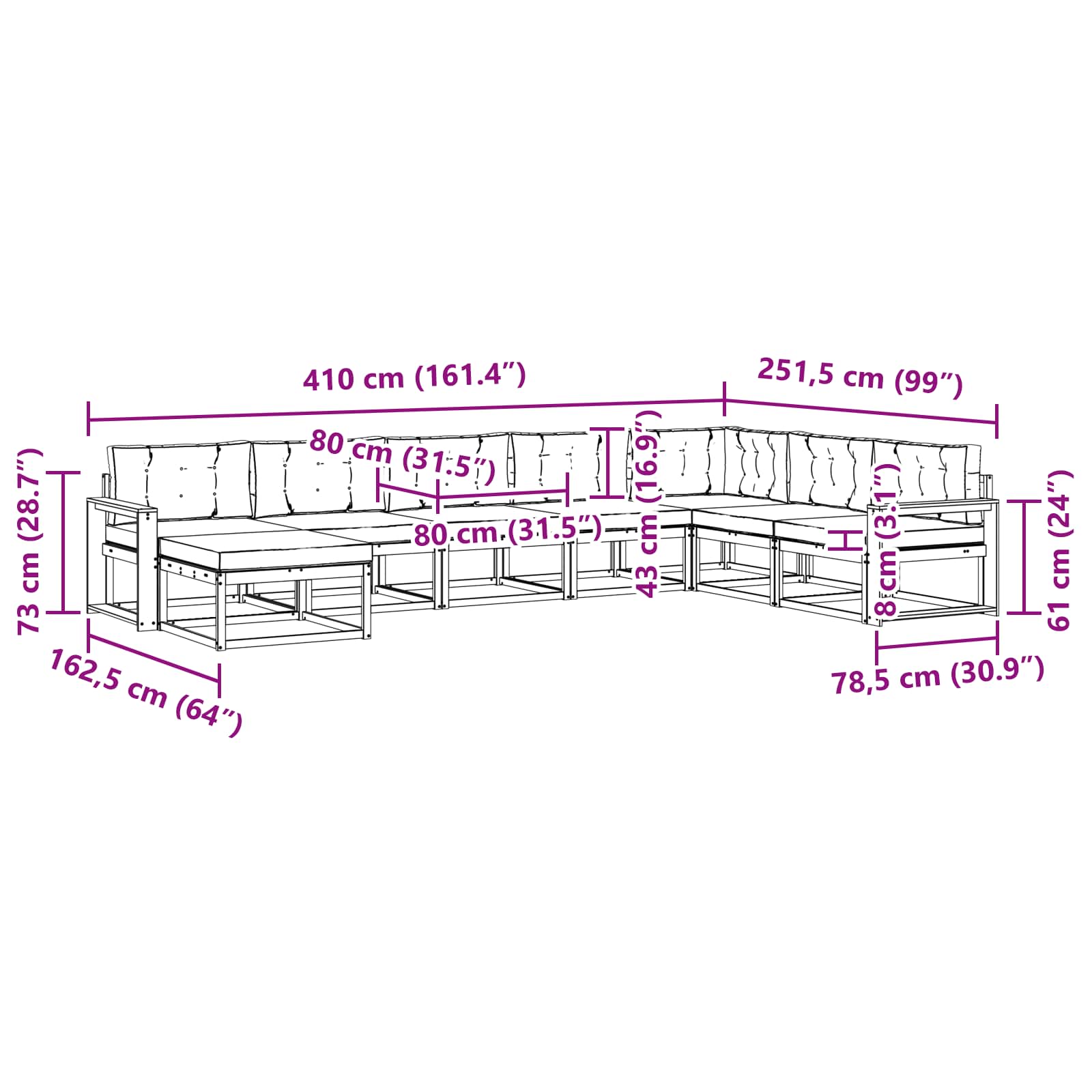 Ensemble de canapés d'extérieur 8 pcs Naturel et Anthracite - XIOS