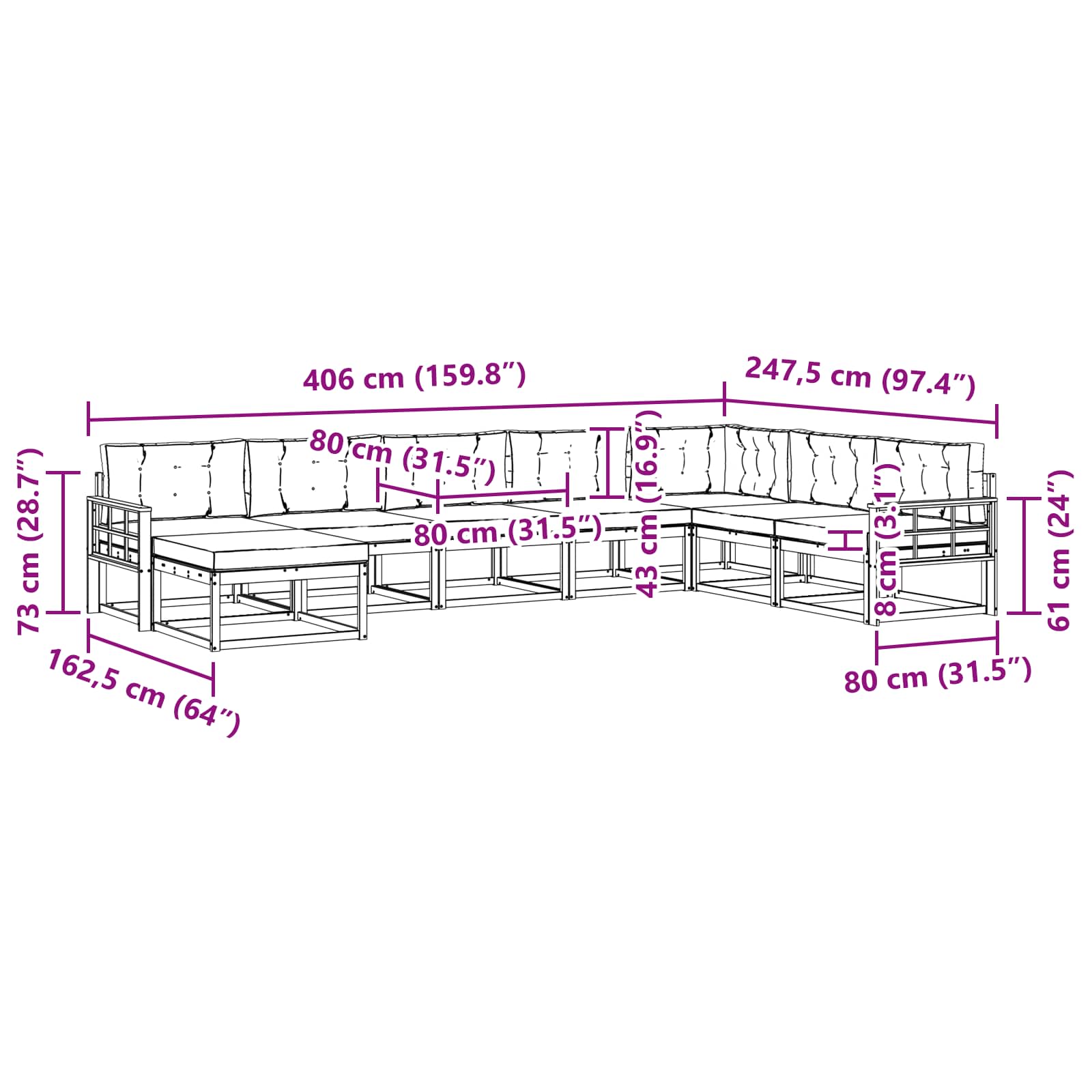 Ensemble de canapés d'extérieur 8 pcs Naturel et Beige - XIOS