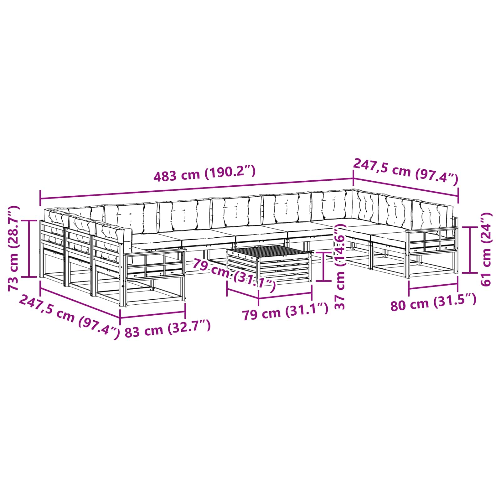 Ensemble de canapés d'extérieur 11 pcs Naturel et Beige - XIOS