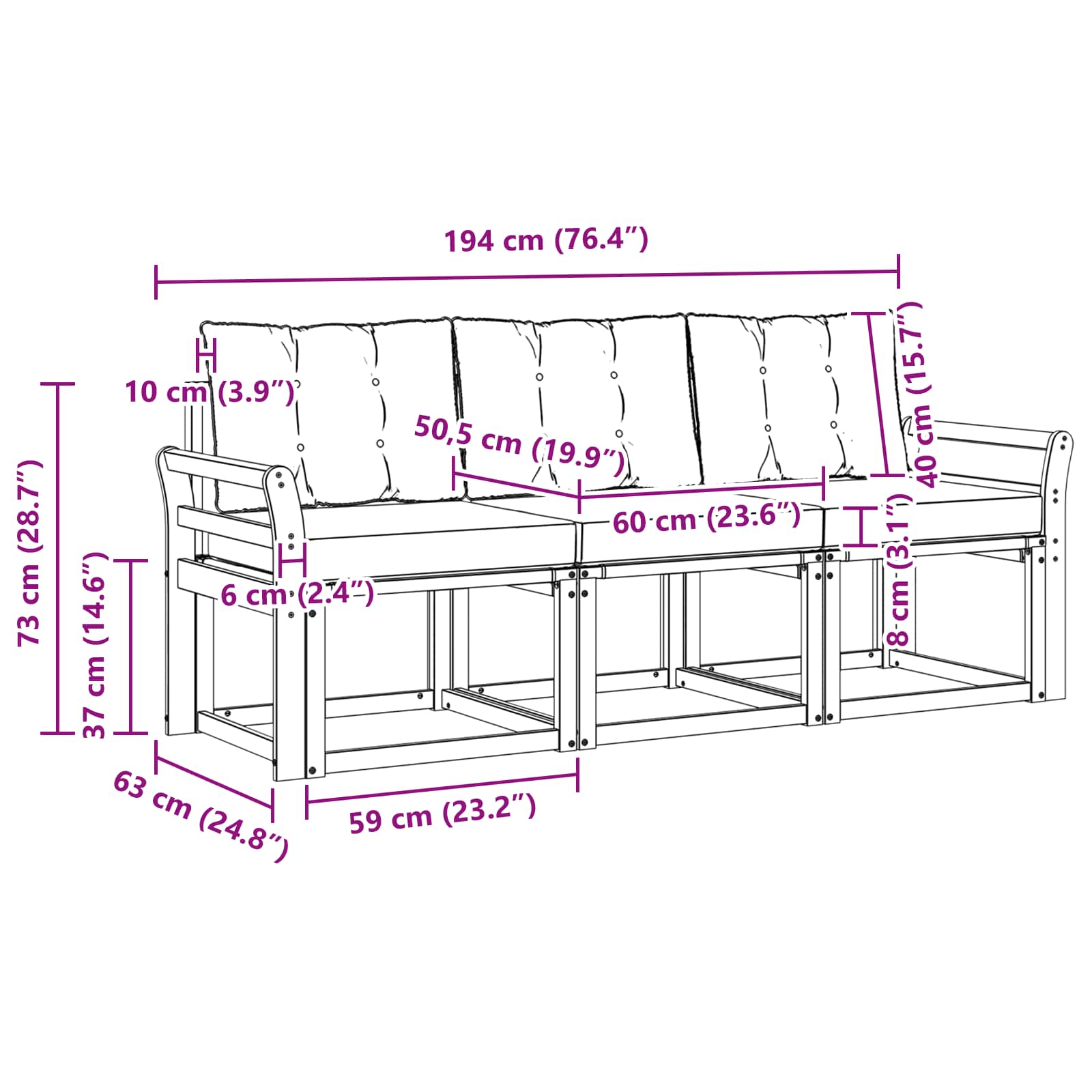Ensemble de canapés d'extérieur 3 pcs Naturel et Beige - XIOS