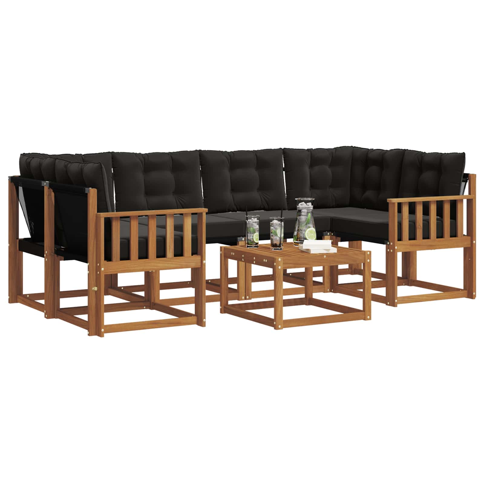 Ensemble de canapés d'extérieur 7 pcs Naturel et Noir - XIOS