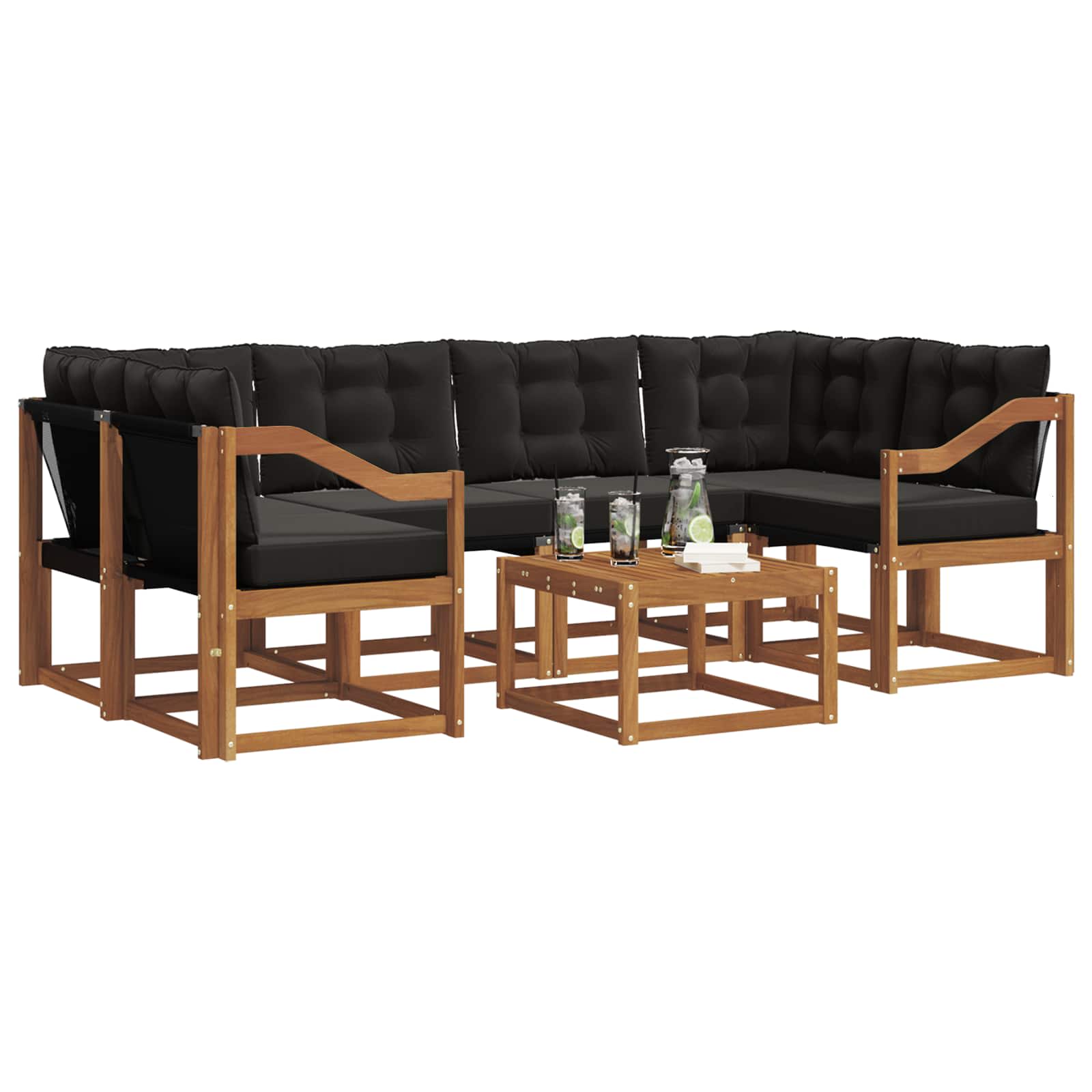 Ensemble de canapés d'extérieur 7 pcs Naturel et Noir - XIOS