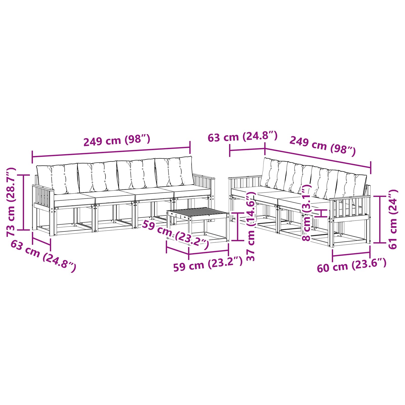 Ensemble de canapés d'extérieur 9 pcs Gris Naturel et Clair - XIOS