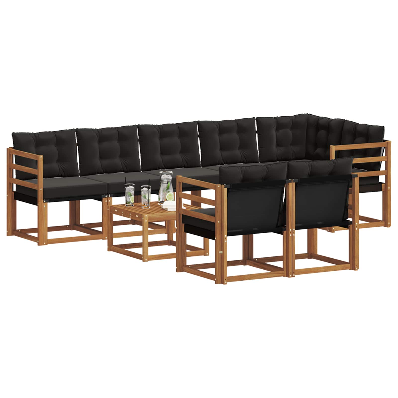 Ensemble de canapés d'extérieur 9 pcs Naturel et Noir - XIOS
