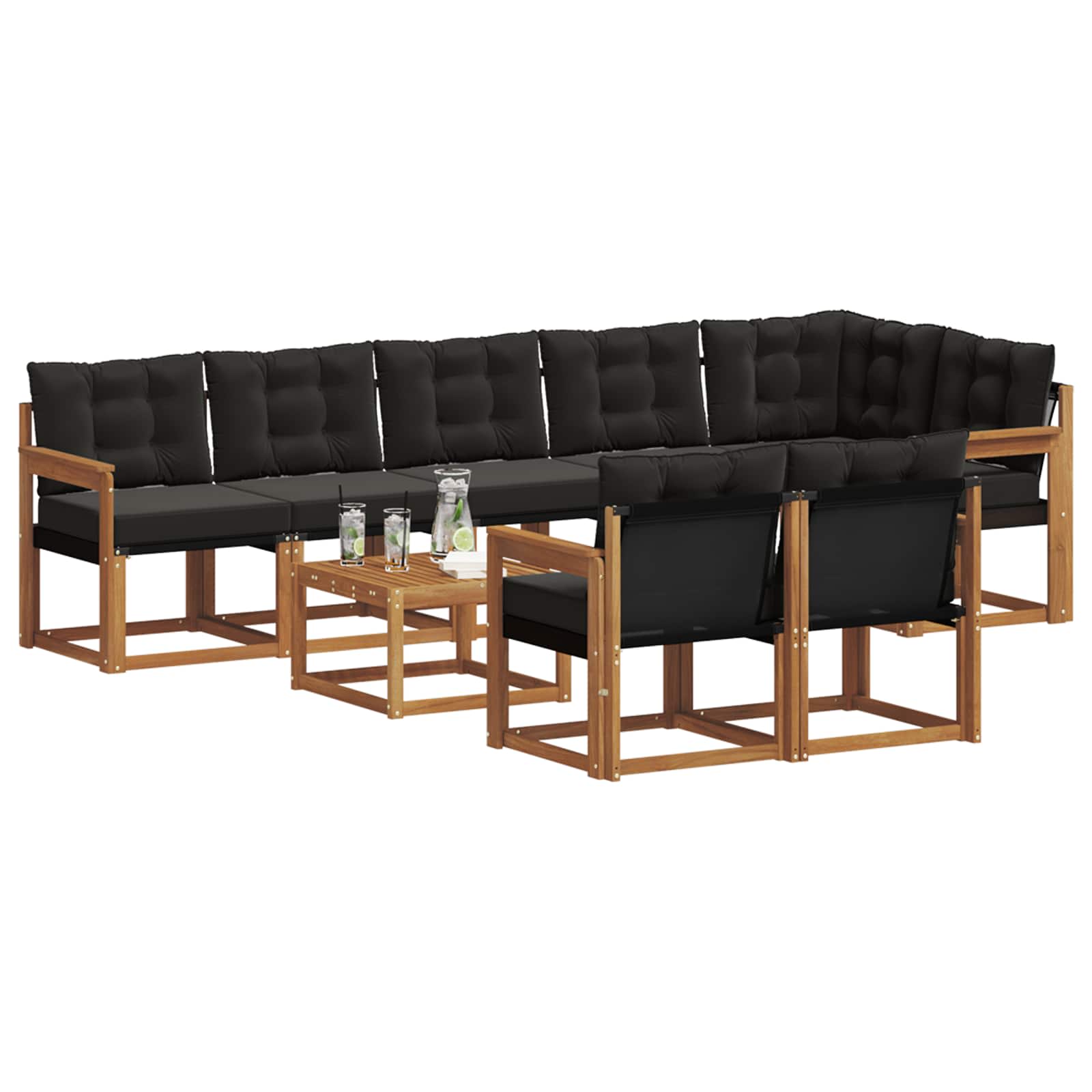Ensemble de canapés d'extérieur 9 pcs Naturel et Noir - XIOS