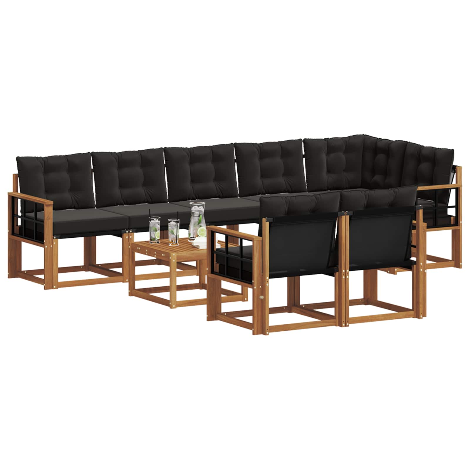 Ensemble de canapés d'extérieur 9 pcs Naturel et Noir - XIOS