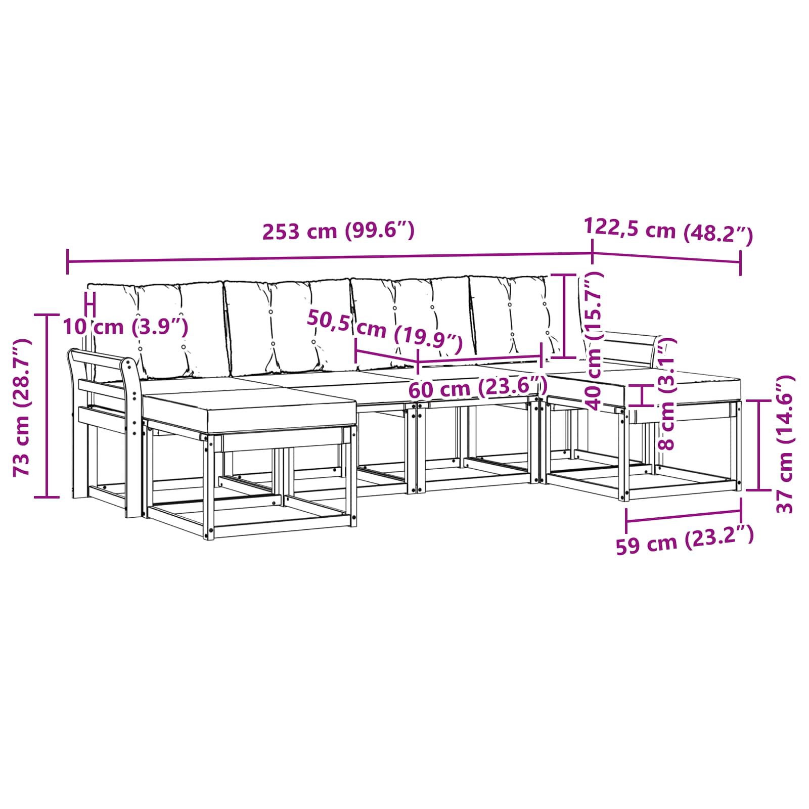 Ensemble de canapés d'extérieur 6 pcs Naturel et Noir - XIOS
